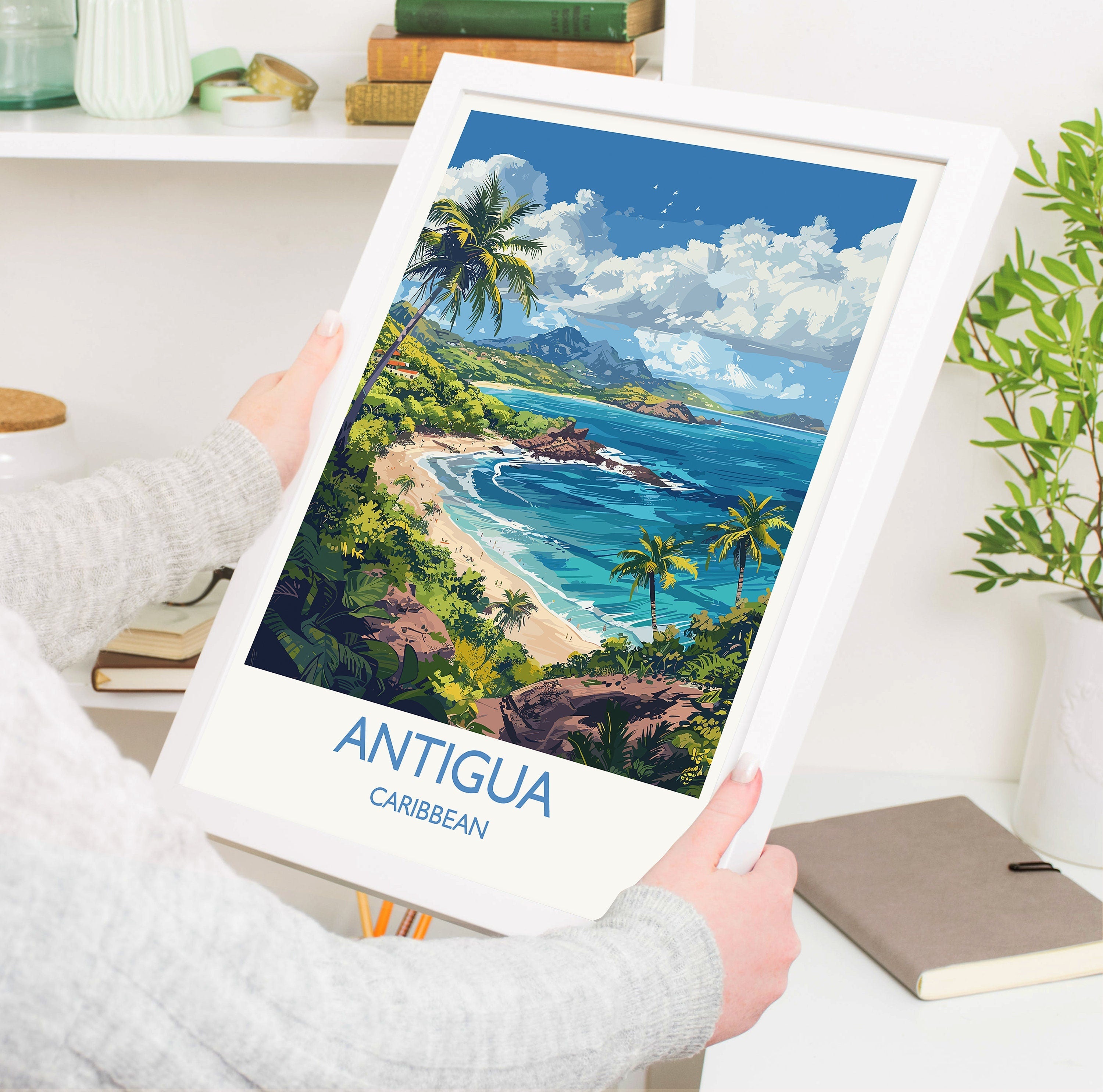 Antigua Travel Poster Wall Art, Travel Print of Antigua, Caribbean, Antigua Art Lovers Gift, Caribbean Gift, Wall Art Print NQ Media Designs