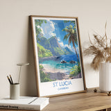 St Lucia Travel Poster Wall Art, Travel Print of St Lucia, Caribbean, St Lucia Art Lovers Gift, Caribbean Gift, Wall Art Print NQ Media Designs