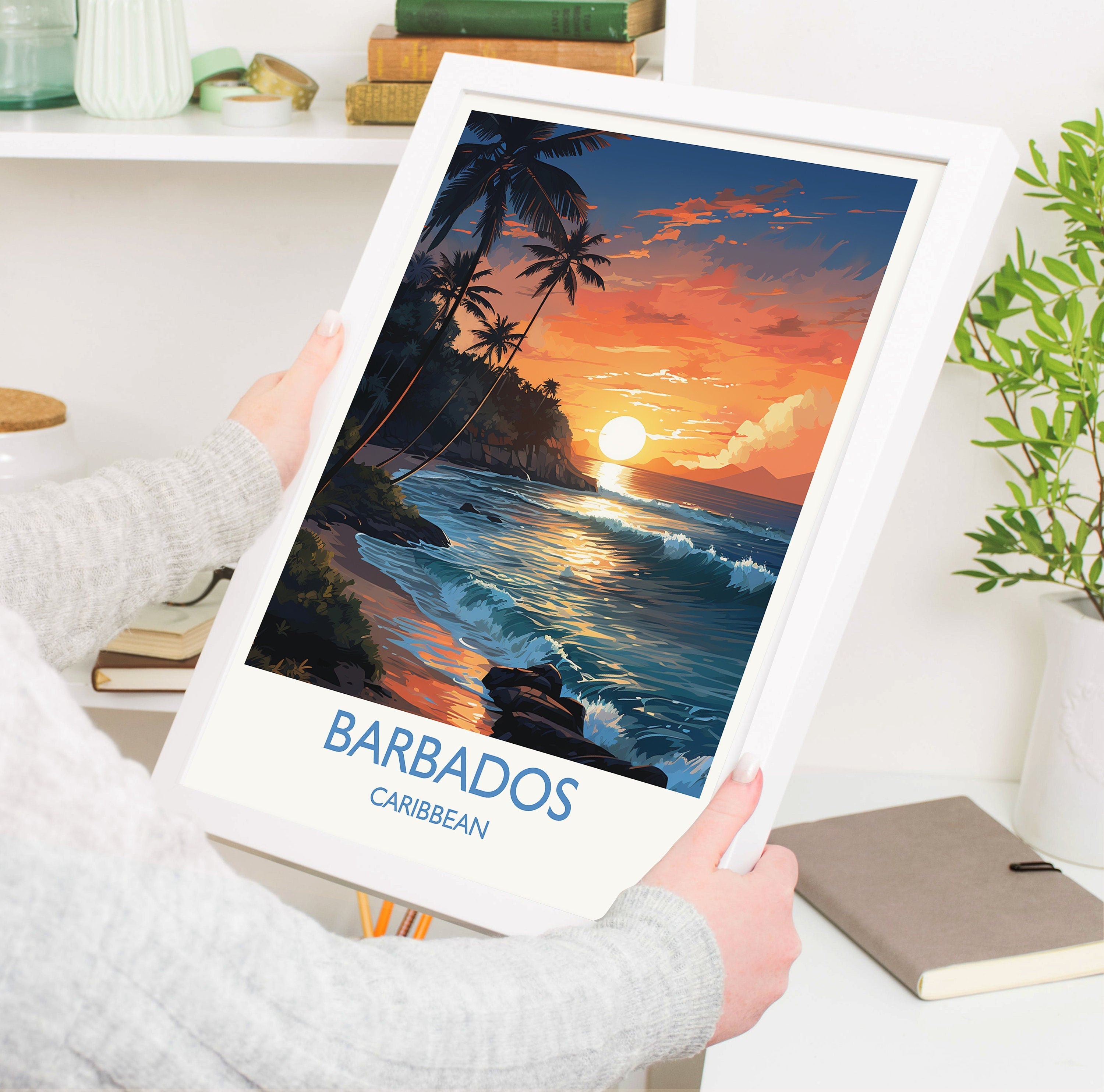 Barbados Travel Poster Wall Art, Travel Print of Barbados, Caribbean, Barbados Sunset Art Lovers Gift, Caribbean Gift, Wall Art Print NQ Media Designs