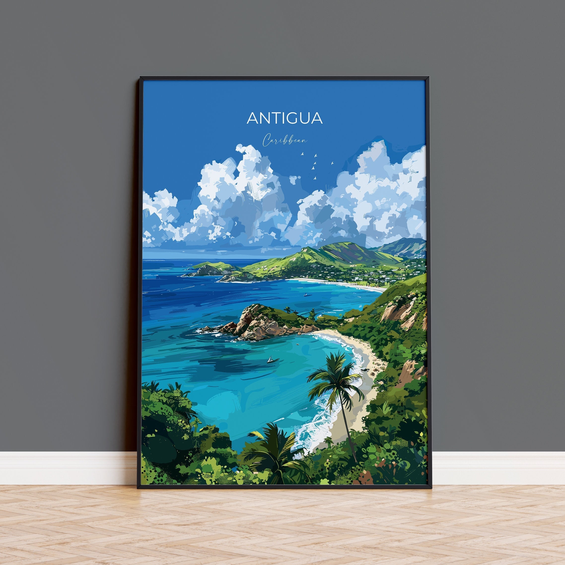 Antigua Travel Print Wall Art, Travel Poster of Antigua, Caribbean, Antigua Art Lovers Gift, Caribbean Gift, Wall Art Print NQ Media Designs