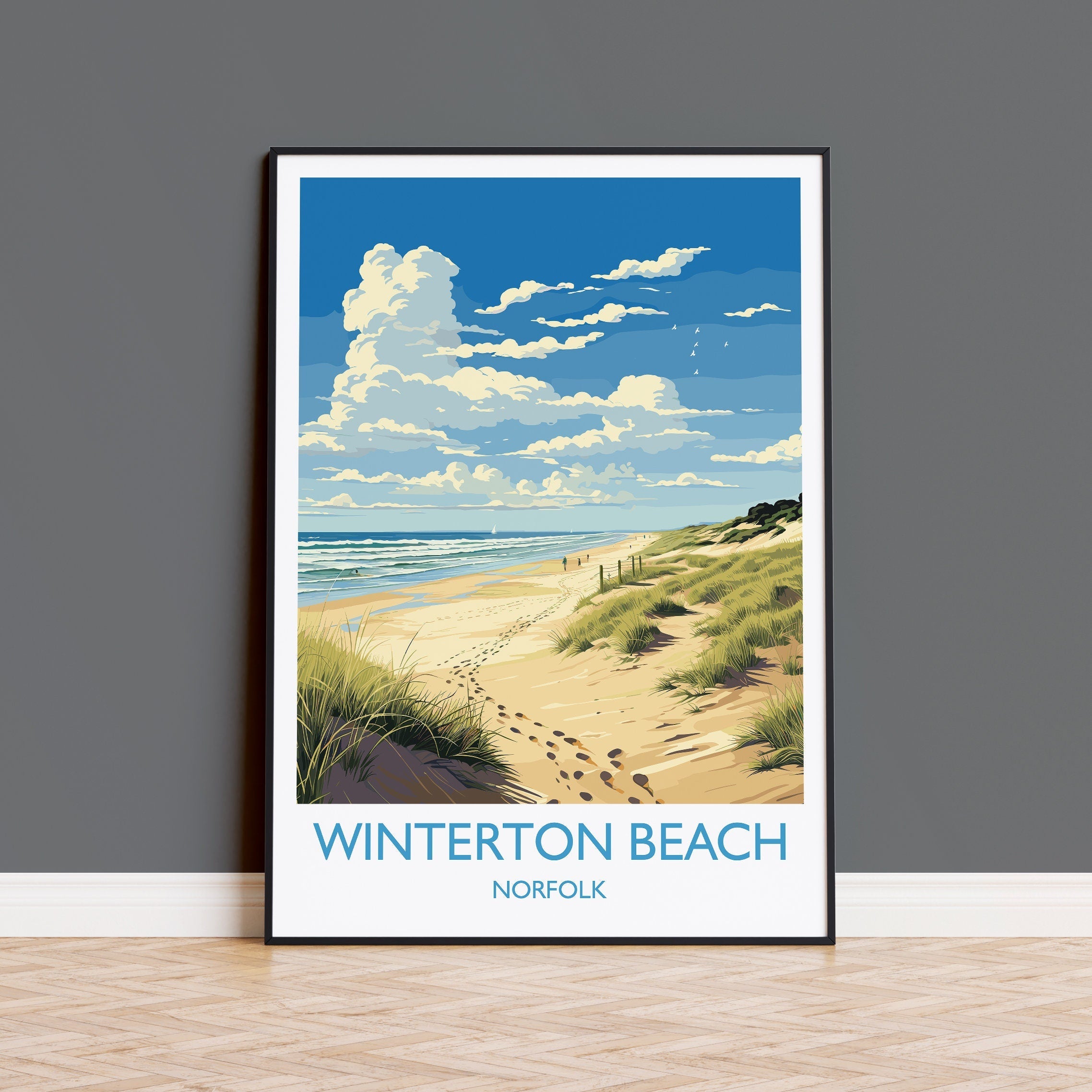 Winterton Beach Travel Print, Travel Poster of Winterton Beach, Norfolk, England, Winterton Beach Gift, Norfolk Art Gift, Wall Art Print NQ Media Designs