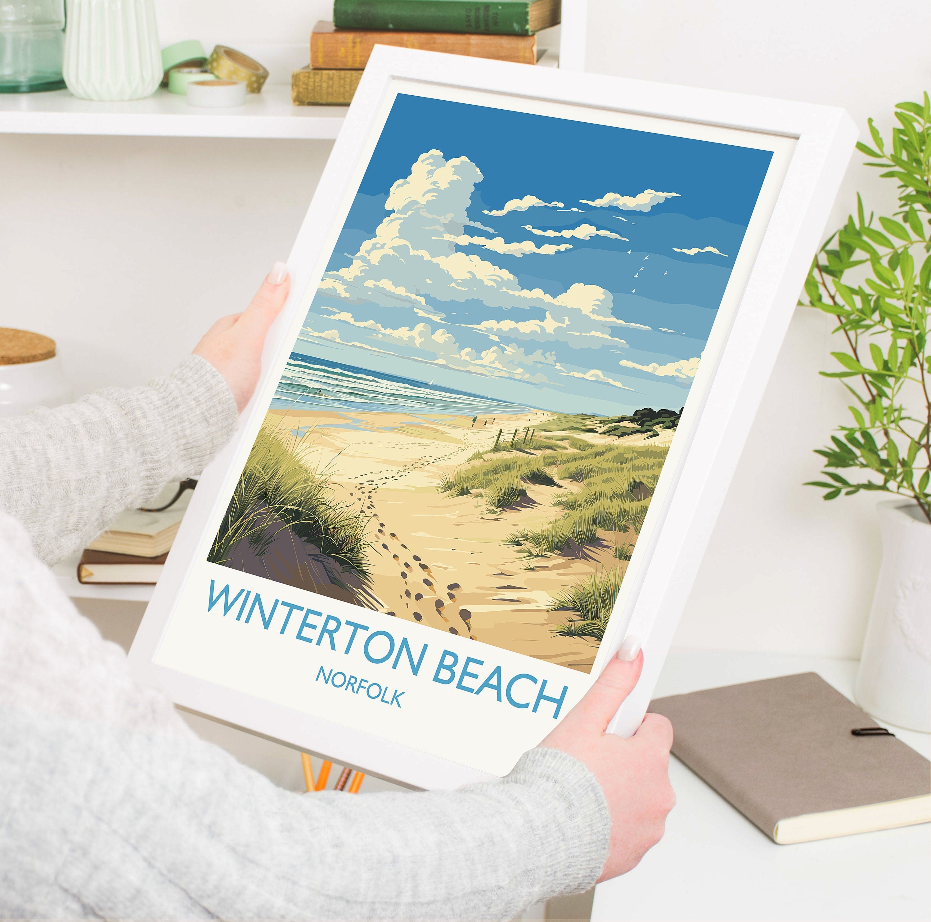 Winterton Beach Travel Print, Travel Poster of Winterton Beach, Norfolk, England, Winterton Beach Gift, Norfolk Art Gift, Wall Art Print NQ Media Designs