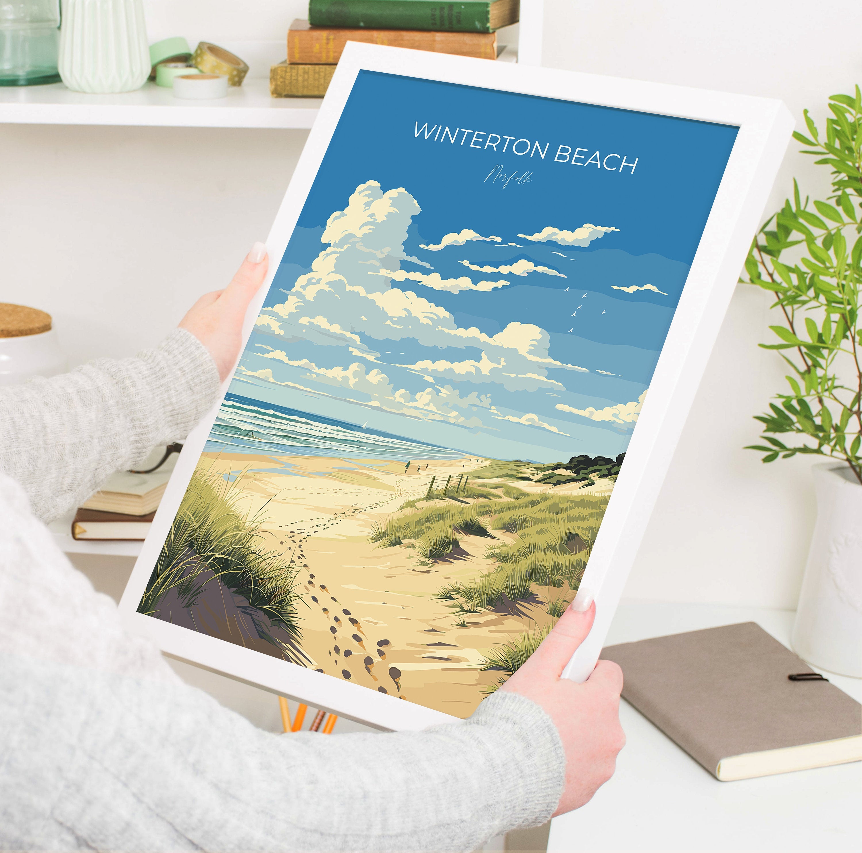 Winterton Beach Print Wall Art, Travel Poster of Winterton Beach, Norfolk, England, Winterton Beach Gift, Norfolk Art Gift, Wall Art Print NQ Media Designs