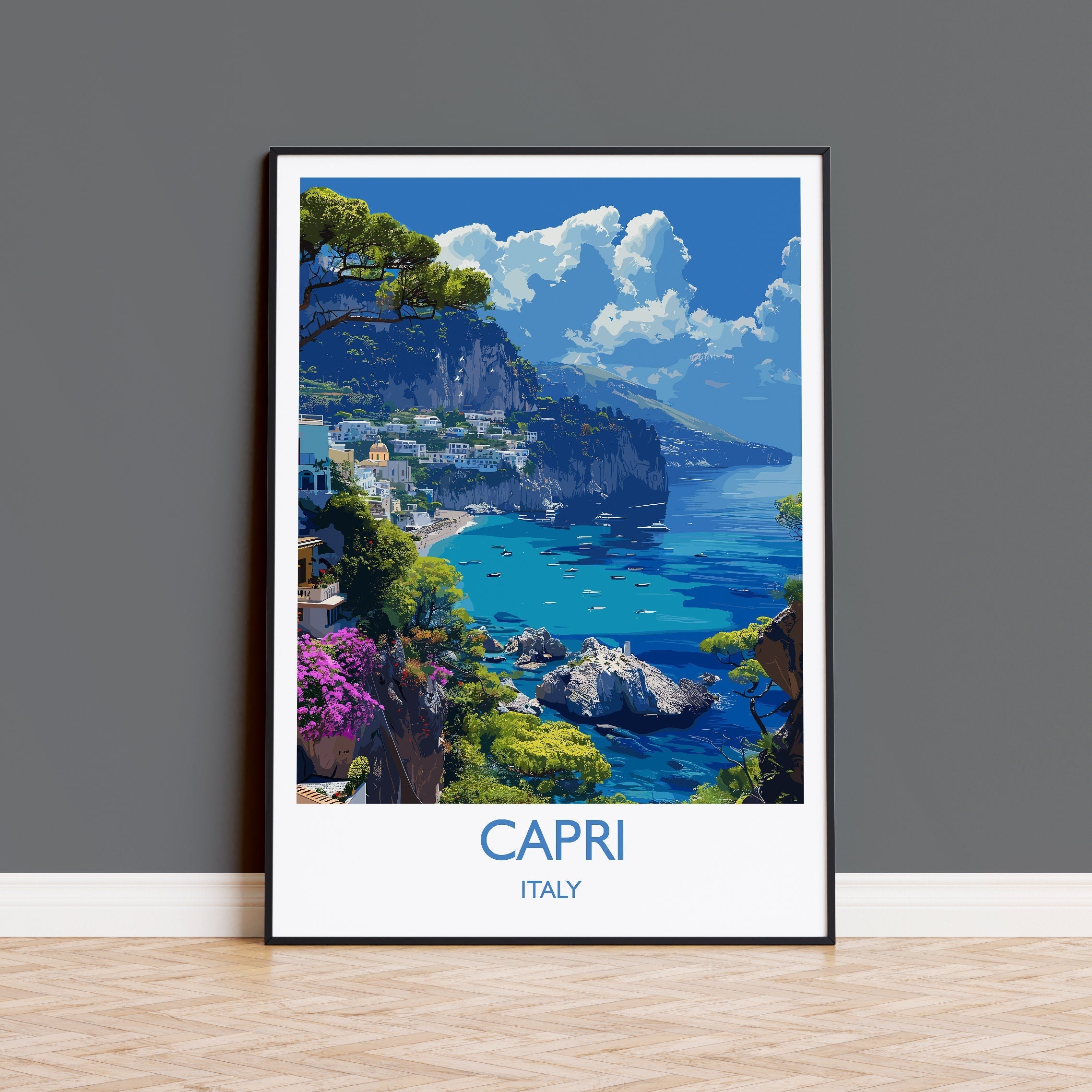 Capri Travel Print, Travel Poster of Capri, Italy, Capri Art Lovers Gift, Amalfi Coast Gift, Wall Art Print NQ Media Designs