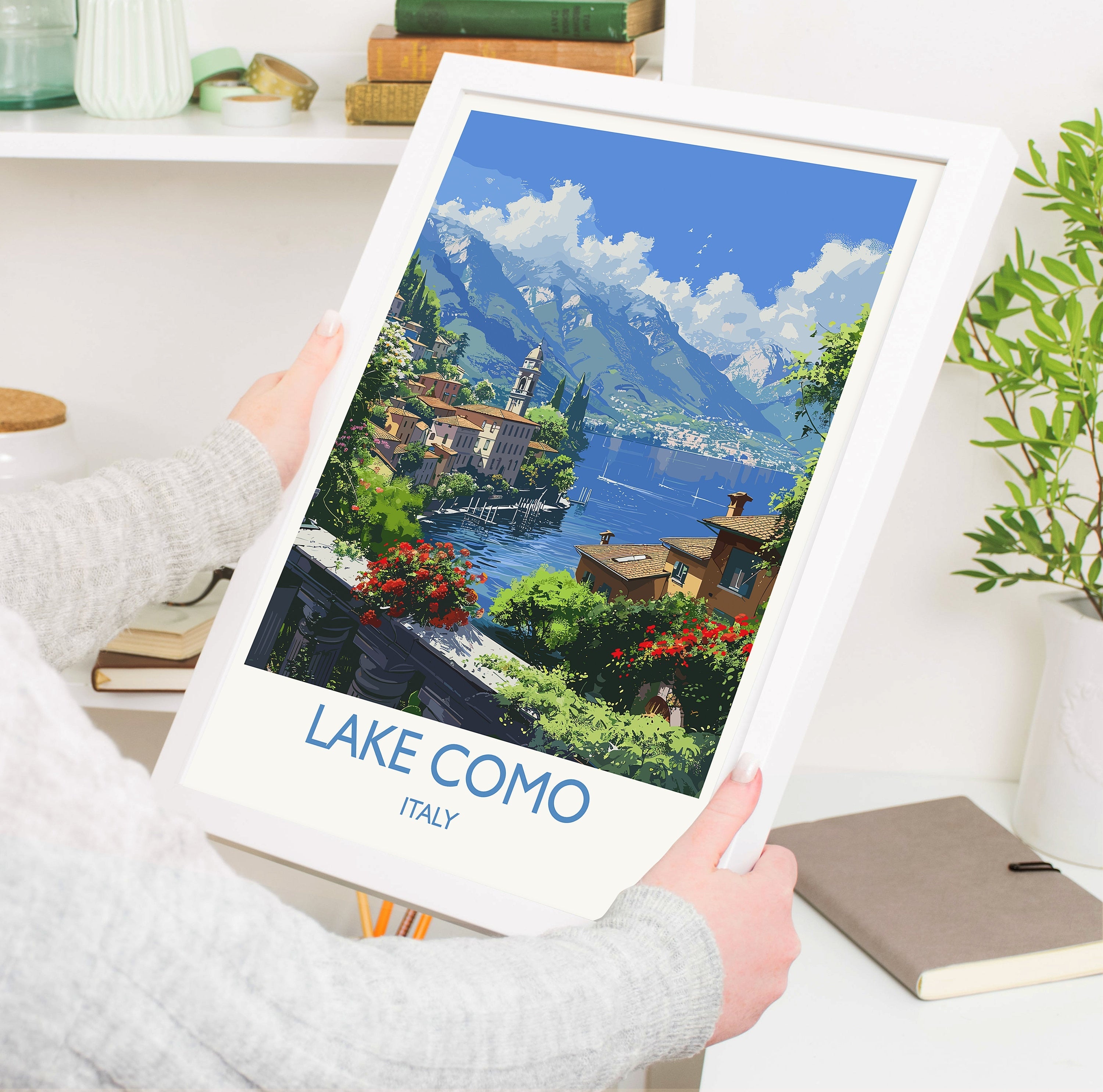 Lake Como Travel Poster Wall Art, Travel Print of Lake Como, Lake Como Art Lovers Gift, Italy, Italian Lakes Art Gift NQ Media Designs