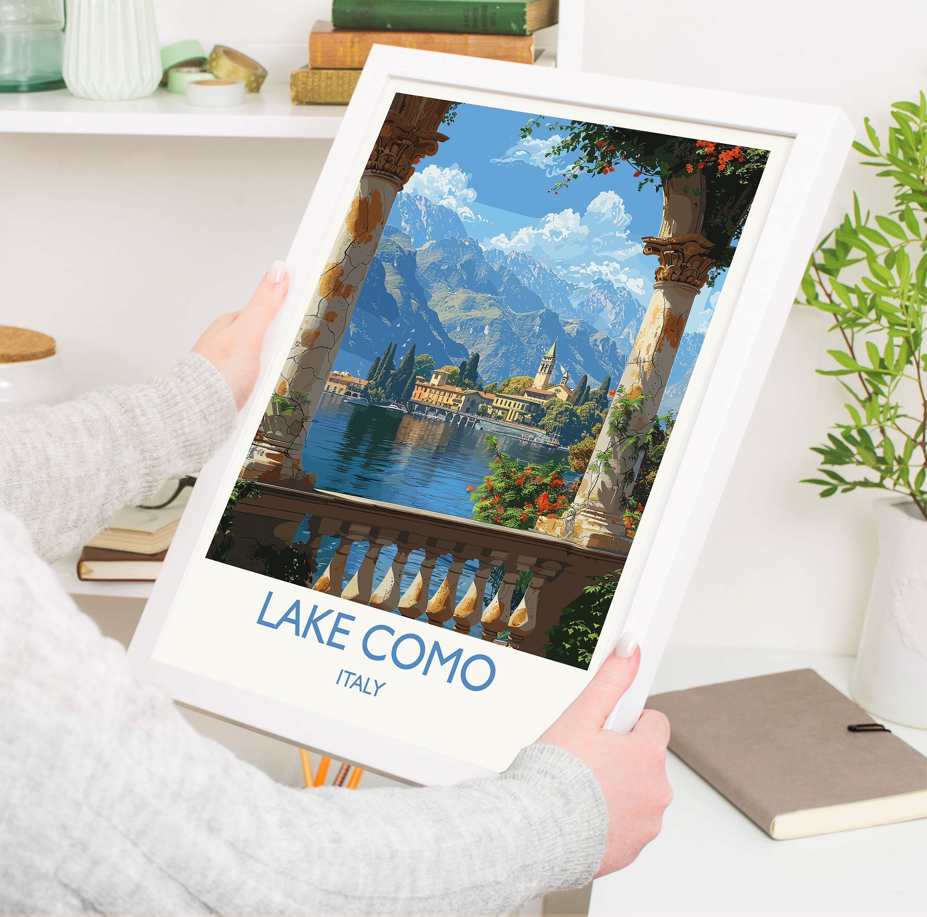 Lake Como Travel Poster Wall Art, Travel Print of Lake Como, Lake Como Art Lovers Gift, Italy, Italian Lakes Art Gift NQ Media Designs