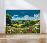Devon Landscape Travel Poster Wall Art, Travel Print of Devon, Devon Art Lovers Gift, English Countryside NQ Media Designs
