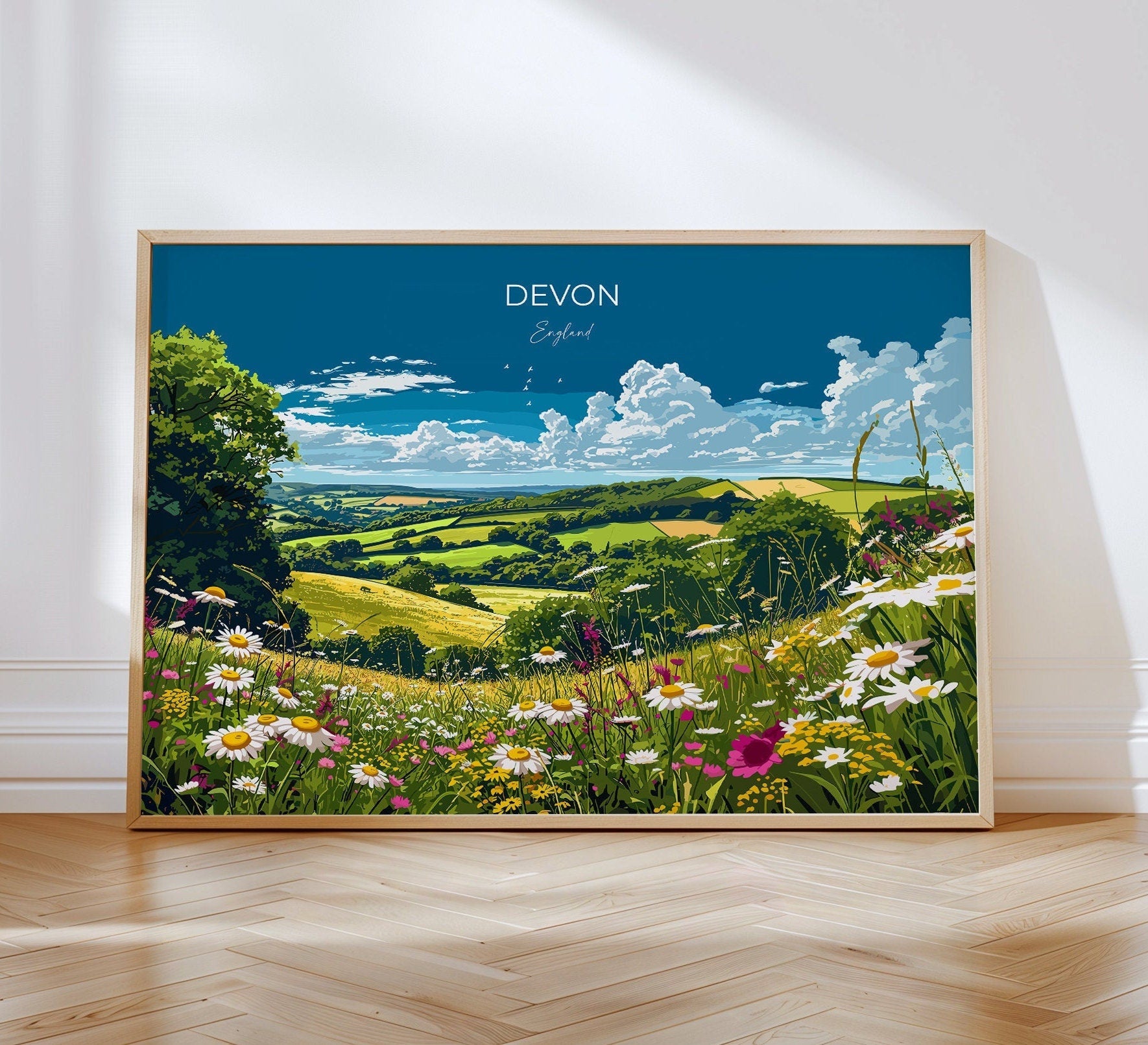 Devon Landscape Travel Poster Wall Art, Travel Print of Devon, Devon Art Lovers Gift, English Countryside NQ Media Designs