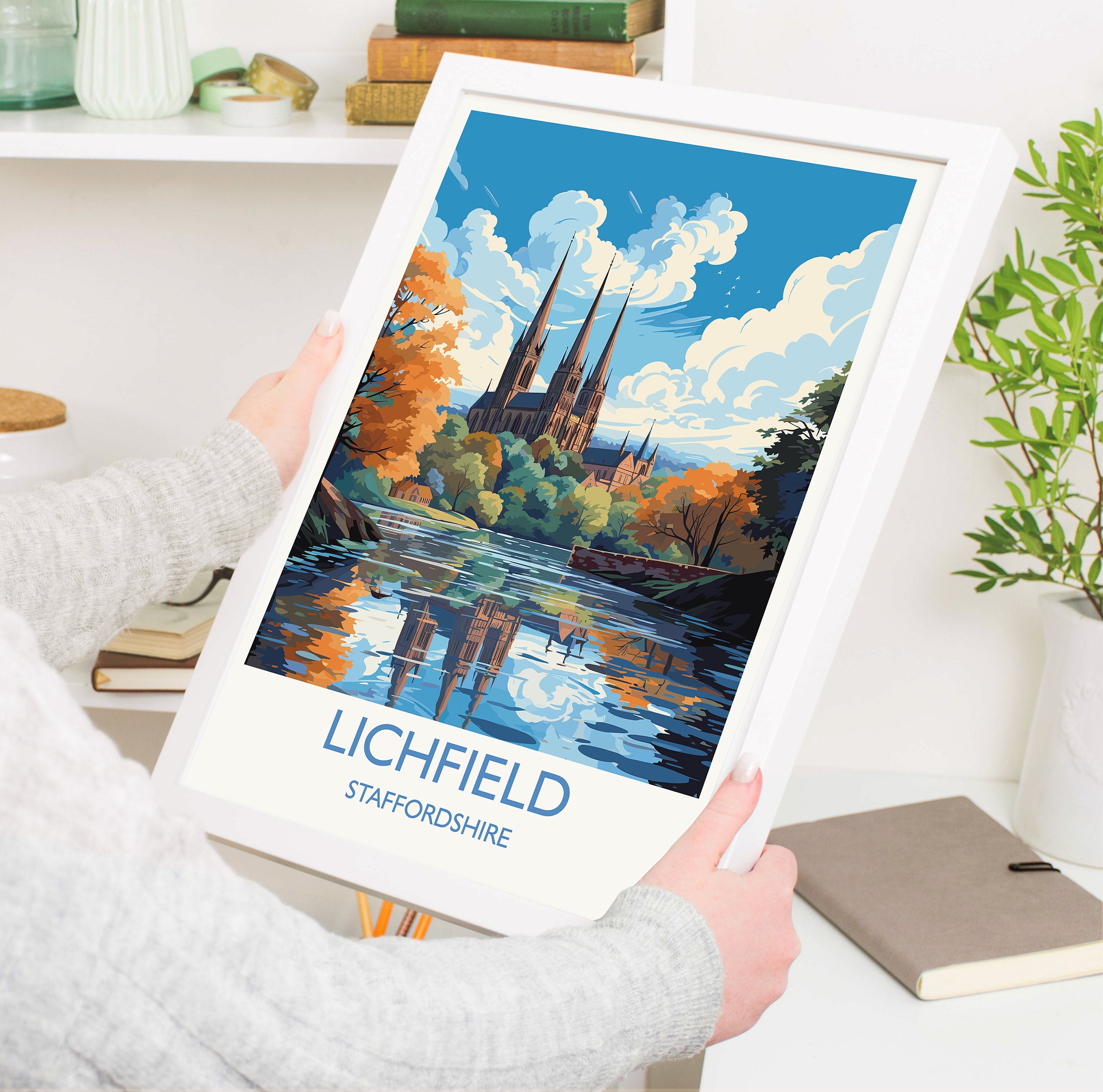 Lichfield Travel Print, Travel Poster of Lichfield, England, Staffordshire Art, Lichfield Art Lovers Gift, Wall Art Print NQ Media Designs