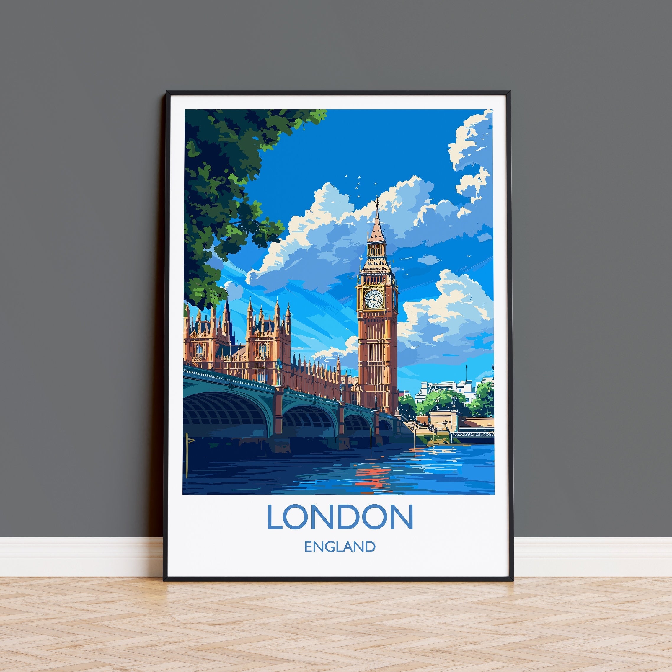 London Travel Print Wall Art, Travel Poster of London, London Art Lovers Gift, Big Ben Art Gift NQ Media Designs