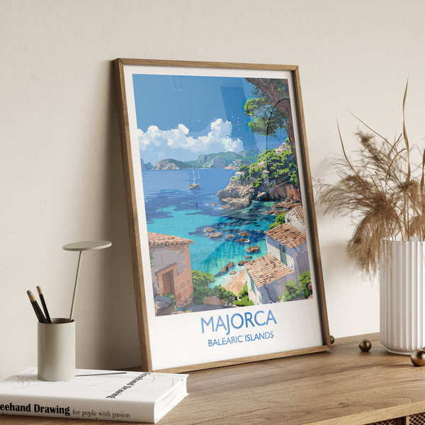 Majorca Travel Print, Travel Poster of Majorca, Balearic Islands Art Lovers Gift, Majorca Wall Art