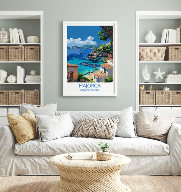 Majorca Travel Print, Travel Poster of Majorca, Balearic Islands Art Lovers Gift, Majorca Wall Art