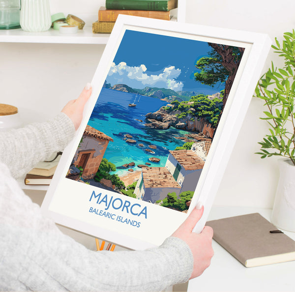 Majorca Travel Print, Travel Poster of Majorca, Balearic Islands Art Lovers Gift, Majorca Wall Art