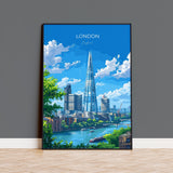 London Travel Poster Wall Art, Travel Print of London, London Art Lovers Gift, The Shard Art Gift NQ Media Designs