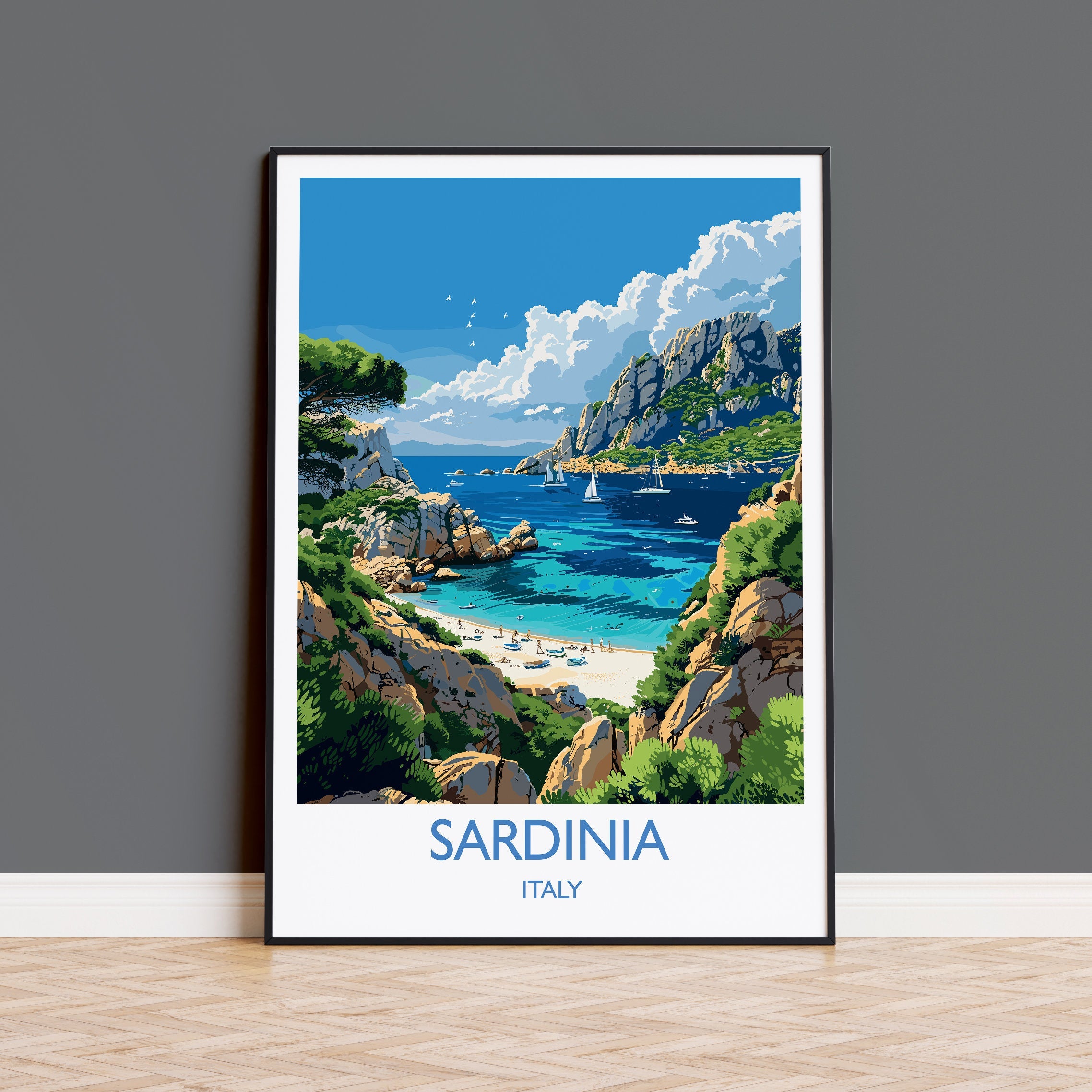 Sardinia Travel Poster Wall Art, Travel Print of Sardinia, Sardinia Art Lovers Gift, Italy, Italian Art Gift NQ Media Designs