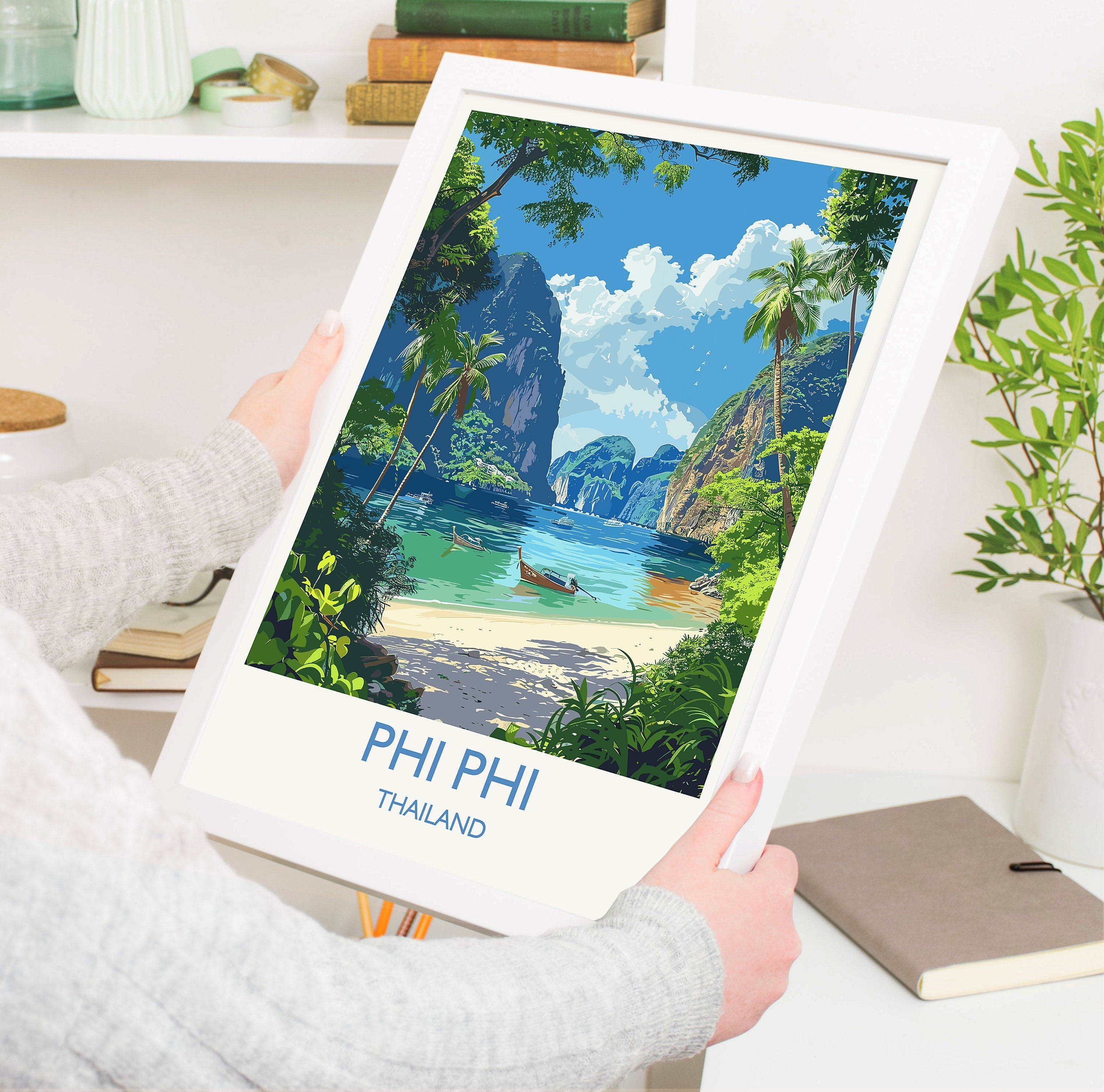 Phi Phi Travel Print, Travel Poster of Phi Phi, Thailand, Phi Phi Islands Art Lovers Gift, Wall Art Print NQ Media Designs