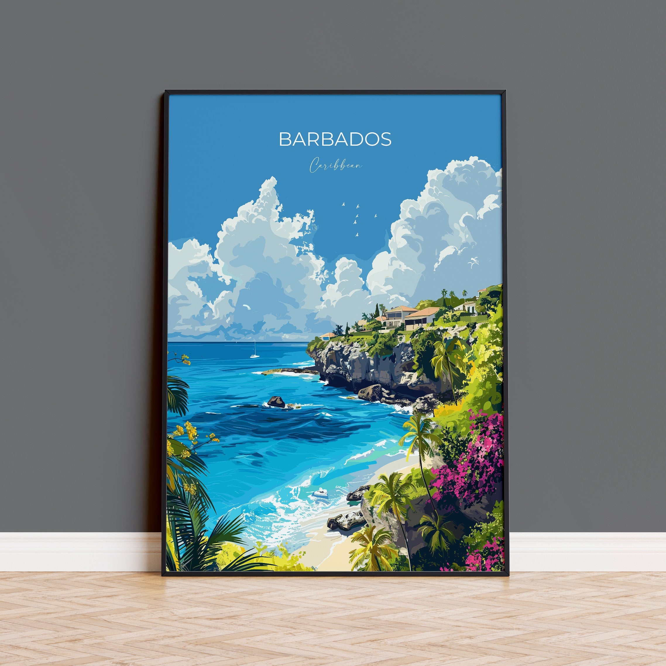 Barbados Travel Poster, Travel Print of Barbados, Caribbean, Barbados Art Lovers Gift, Caribbean Gift, Wall Art Print NQ Media Designs