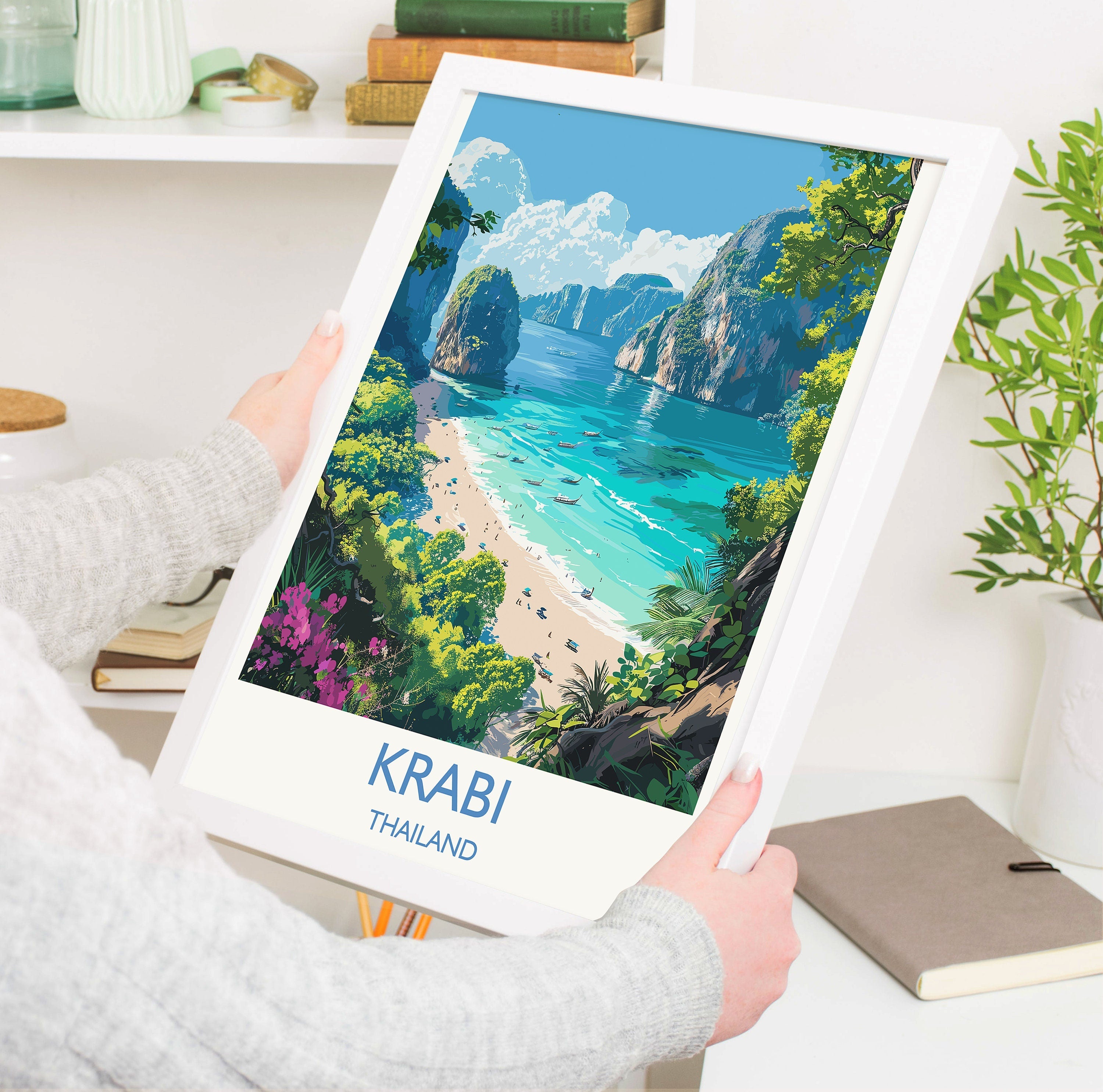 Krabi Travel Print, Travel Poster of Krabi, Thailand, Krabi Art Lovers Gift, Wall Art Print NQ Media Designs