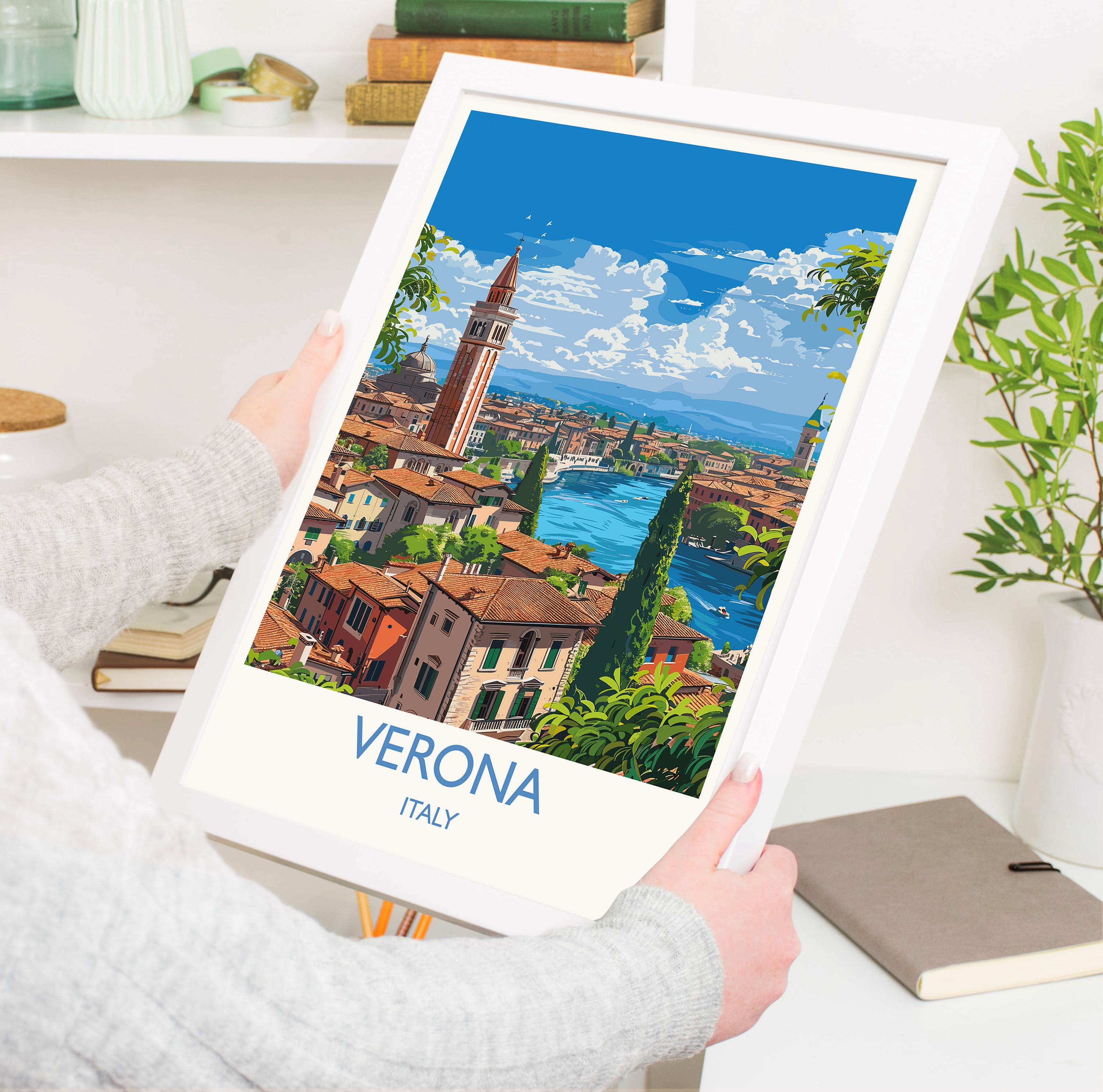 Verona Travel Poster Wall Art, Travel Print of Verona, Verona Art Lovers Gift, Italy, Italian Art Gift NQ Media Designs