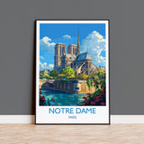 Notre Dame Paris Travel Poster, Travel Print of Notre Dame Paris, France, Paris Art Lovers Gift, Notre Dame France Wall Art NQ Media Designs