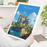 Notre Dame Paris Travel Poster, Travel Print of Notre Dame Paris, France, Paris Art Lovers Gift, Notre Dame France Wall Art NQ Media Designs