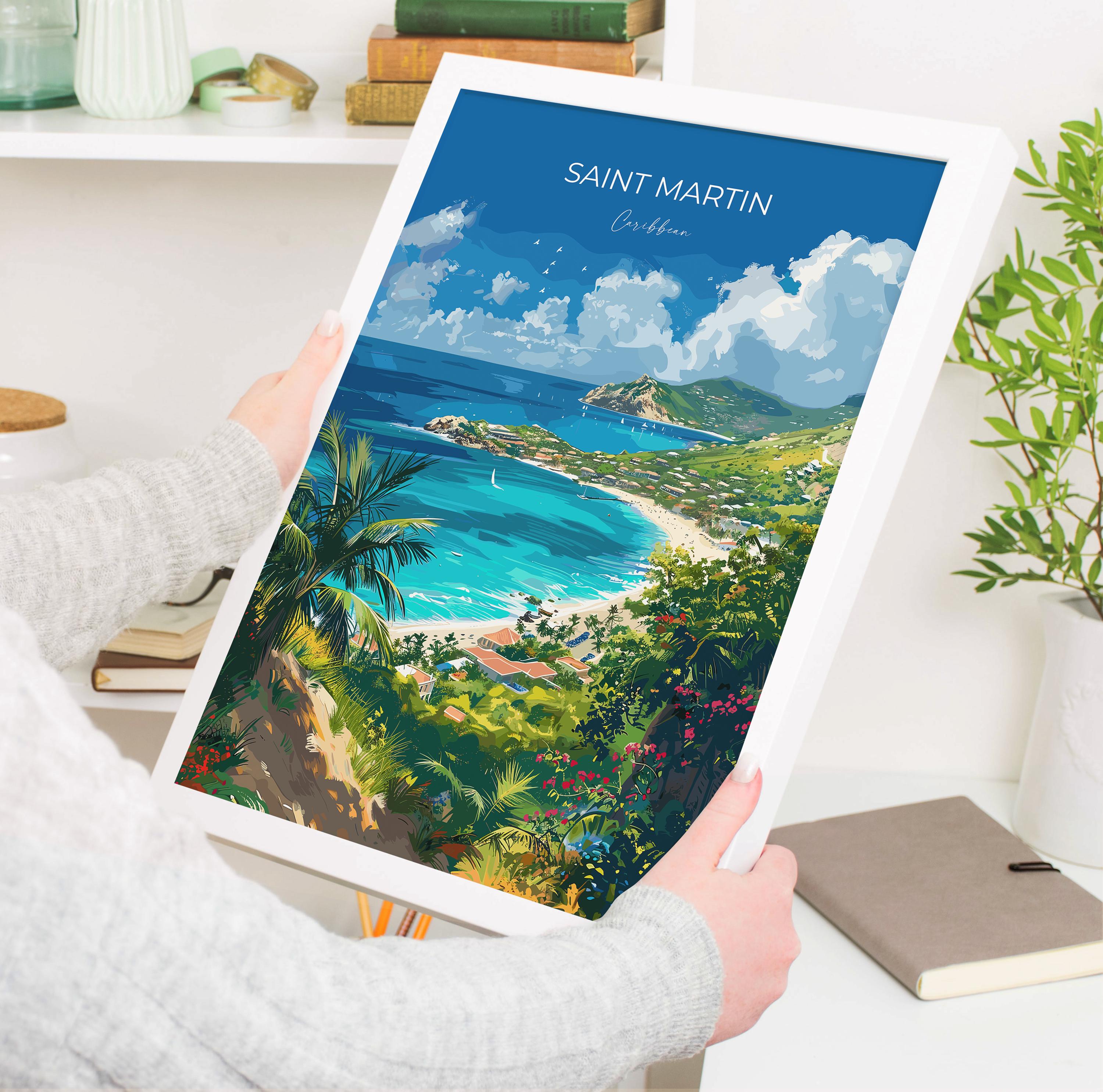 Saint Martin Travel Poster, Travel Print of Saint Martin, Caribbean, Saint Martin Art Lovers Gift, Caribbean Gift, Wall Art Print NQ Media Designs