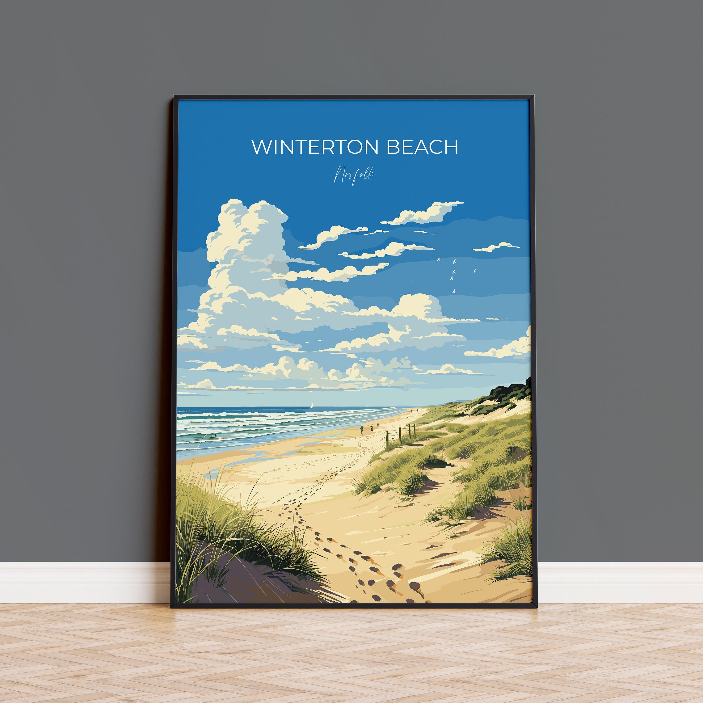 Winterton Beach Print Wall Art, Travel Poster of Winterton Beach, Norfolk, England, Winterton Beach Gift, Norfolk Art Gift, Wall Art Print NQ Media Designs
