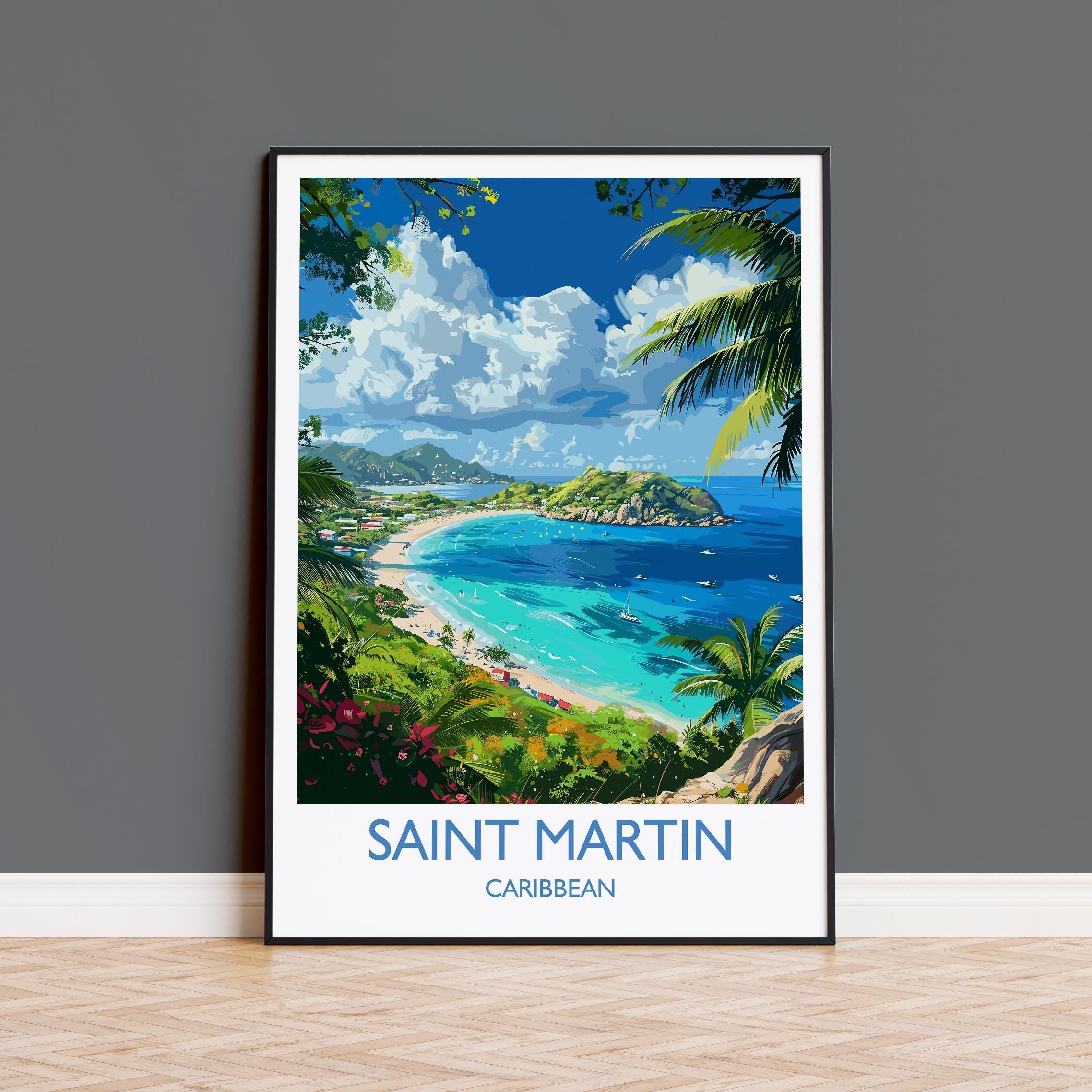 Saint Martin Travel Print, Travel Poster of Saint Martin, Caribbean, Saint Martin Art Lovers Gift, Caribbean Gift, Wall Art Print NQ Media Designs