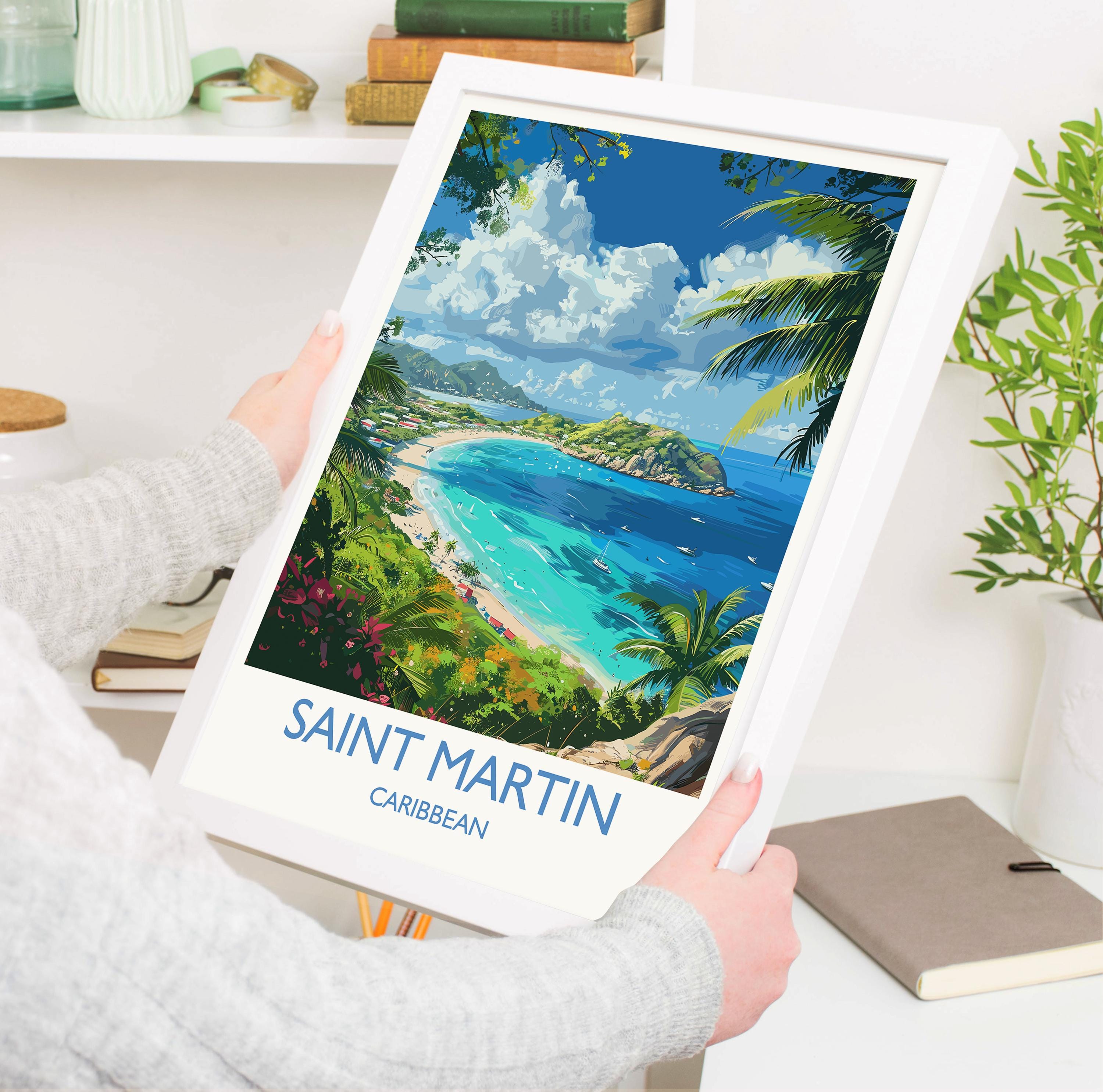 Saint Martin Travel Print, Travel Poster of Saint Martin, Caribbean, Saint Martin Art Lovers Gift, Caribbean Gift, Wall Art Print NQ Media Designs