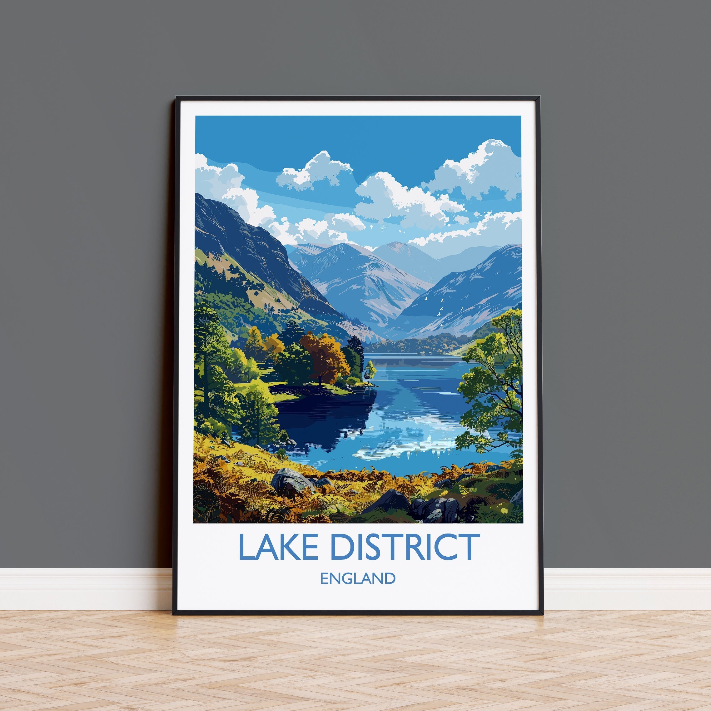 Lake District Travel Print Wall Art, Travel Poster of Lake District, Lake District Art Lovers Gift, English Countryside NQ Media Designs