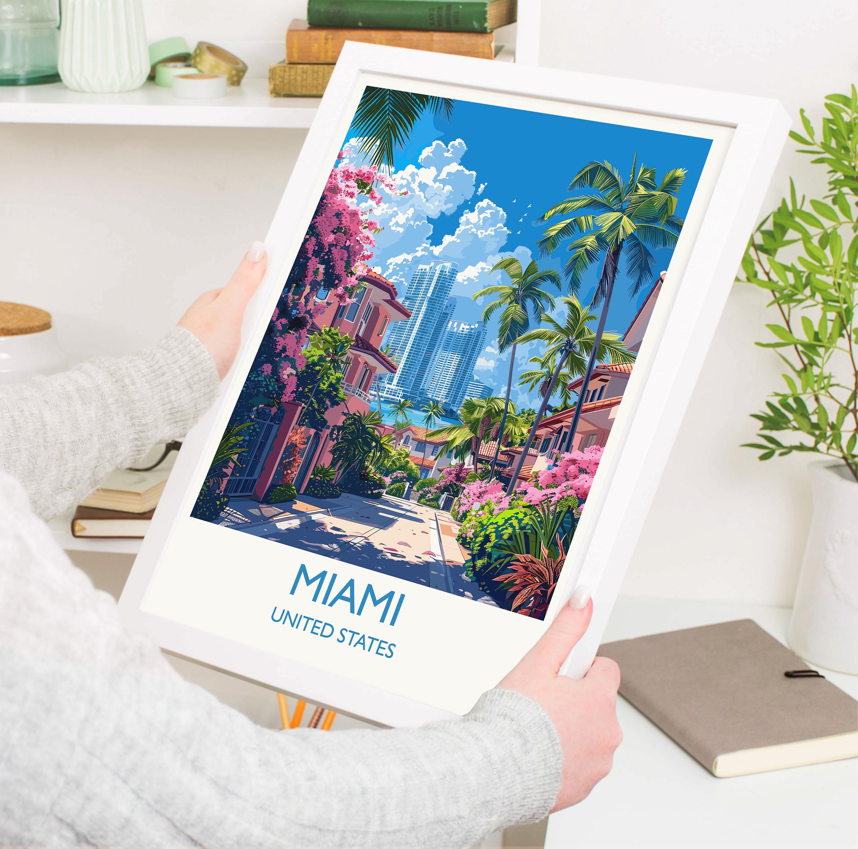 Miami Travel Print Wall Art, Travel Poster of Miami, Miami Art Lovers Gift, USA Art Gift NQ Media Designs