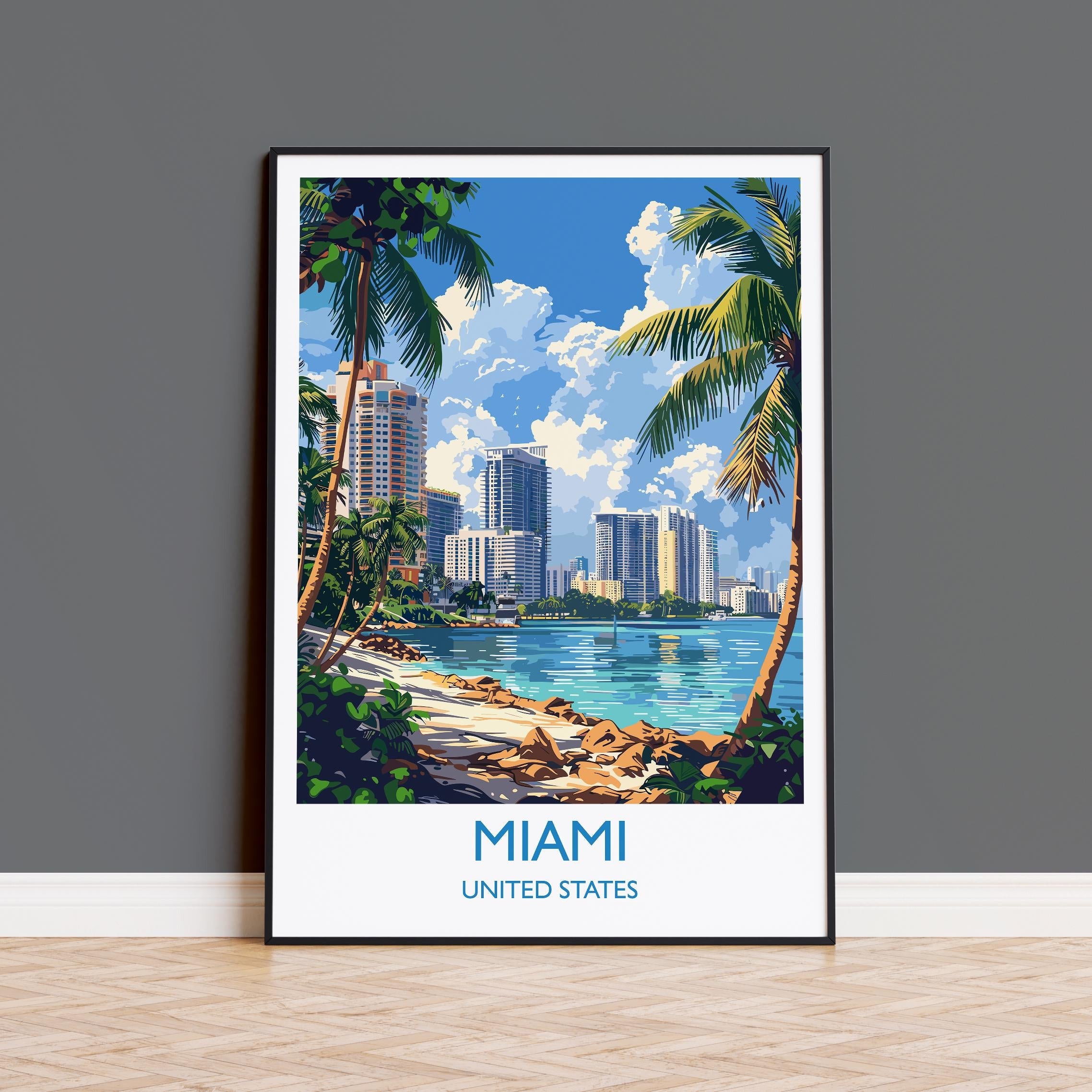 Miami Travel Print Wall Art, Travel Poster of Miami, Miami Art Lovers Gift, USA Art Gift NQ Media Designs