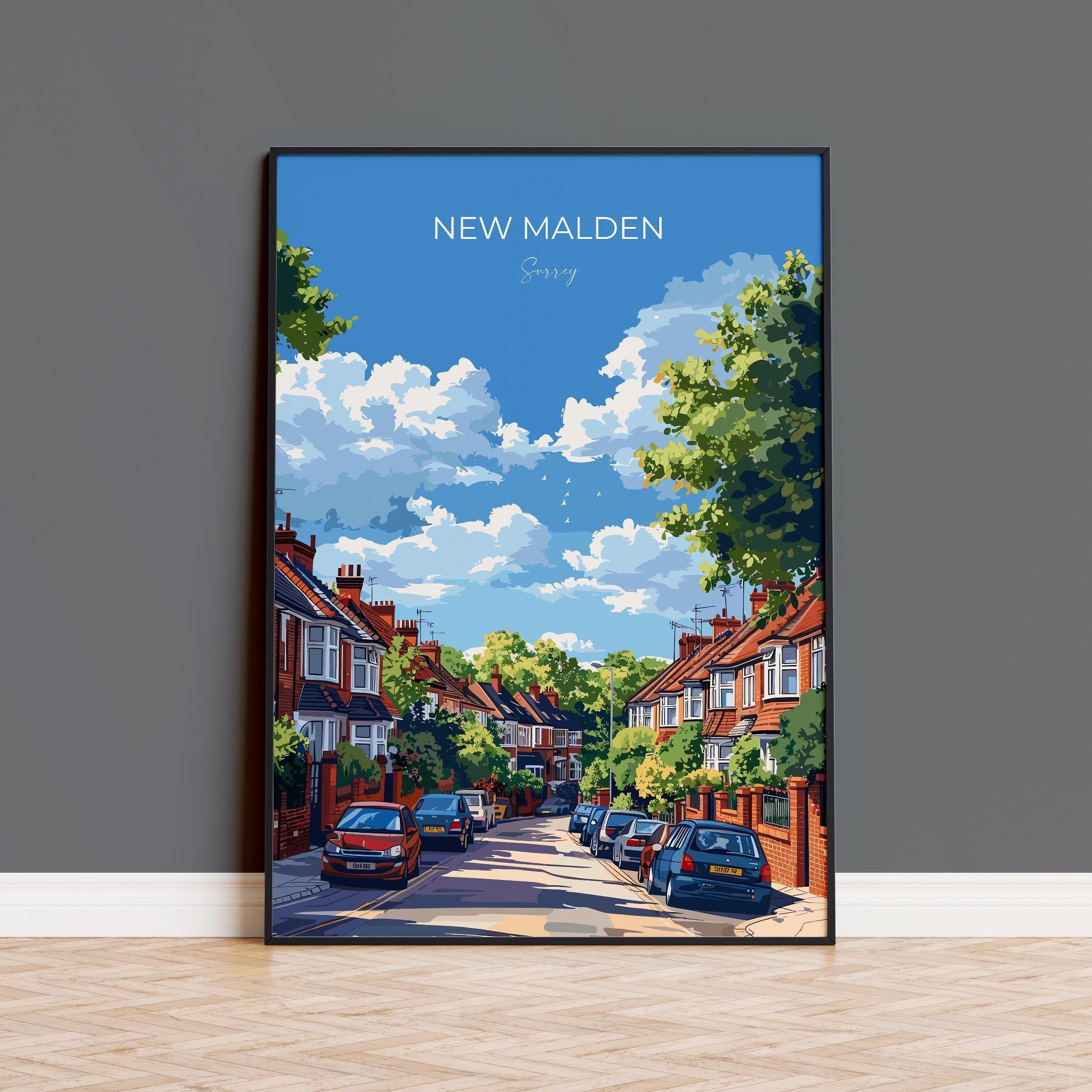 New Malden Travel Poster, Travel Print of New Malden, Surrey Poster, New Malden Art Gift, London Art Lovers UK Travel Gift NQ Media Designs