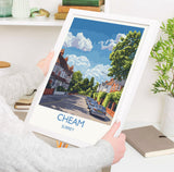 Cheam Travel Print, Travel Poster of Cheam , Surrey Poster, Cheam Art Gift, London Art Lovers UK Travel Gift NQ Media Designs