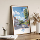 Cheam Travel Print, Travel Poster of Cheam , Surrey Poster, Cheam Art Gift, London Art Lovers UK Travel Gift NQ Media Designs