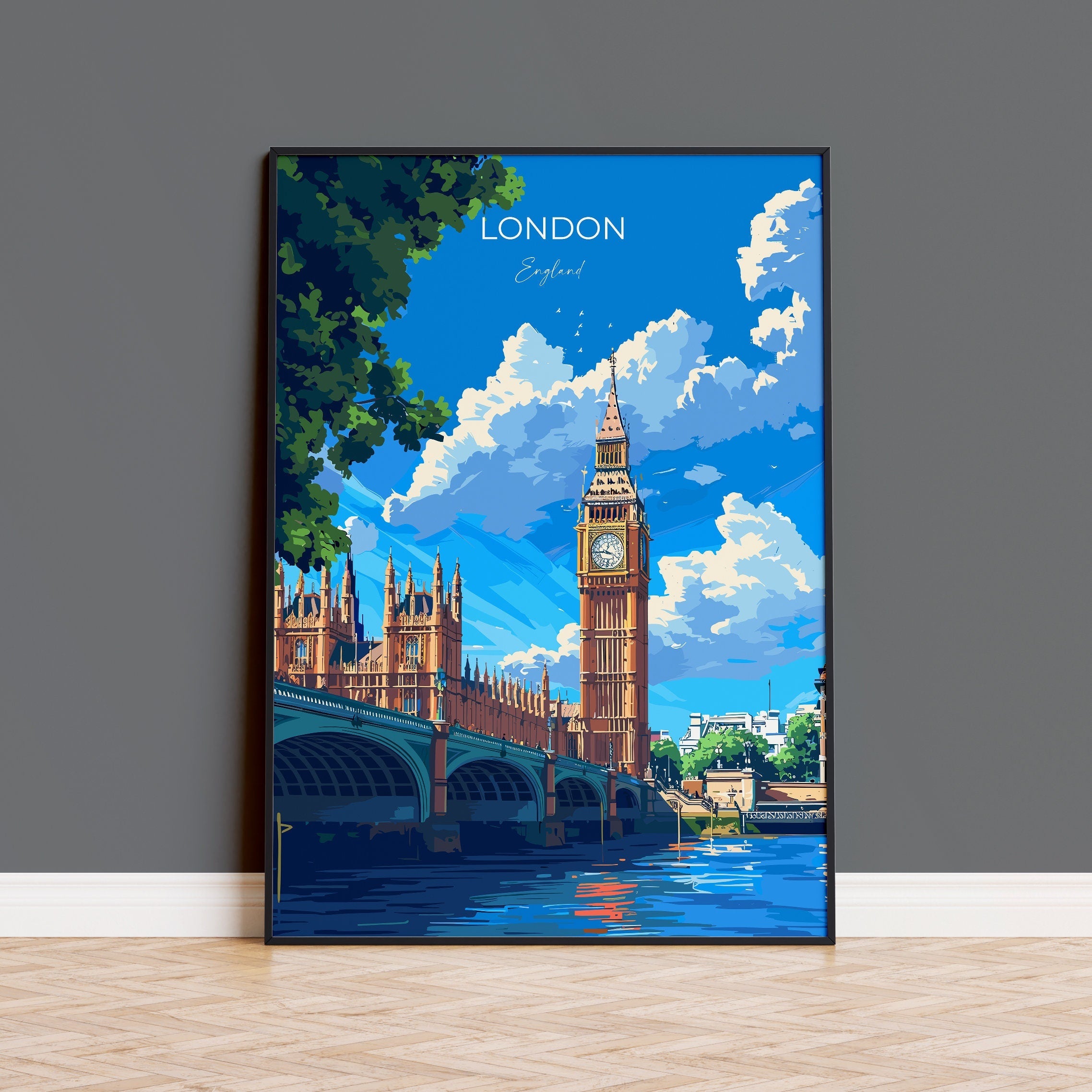 London Travel Poster Wall Art, Travel Print of London, London Art Lovers Gift, Big Ben Art Gift NQ Media Designs
