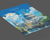 London Travel Poster Wall Art, Travel Print of London, London Art Lovers Gift, St Pauls Cathedral Art Gift NQ Media Designs
