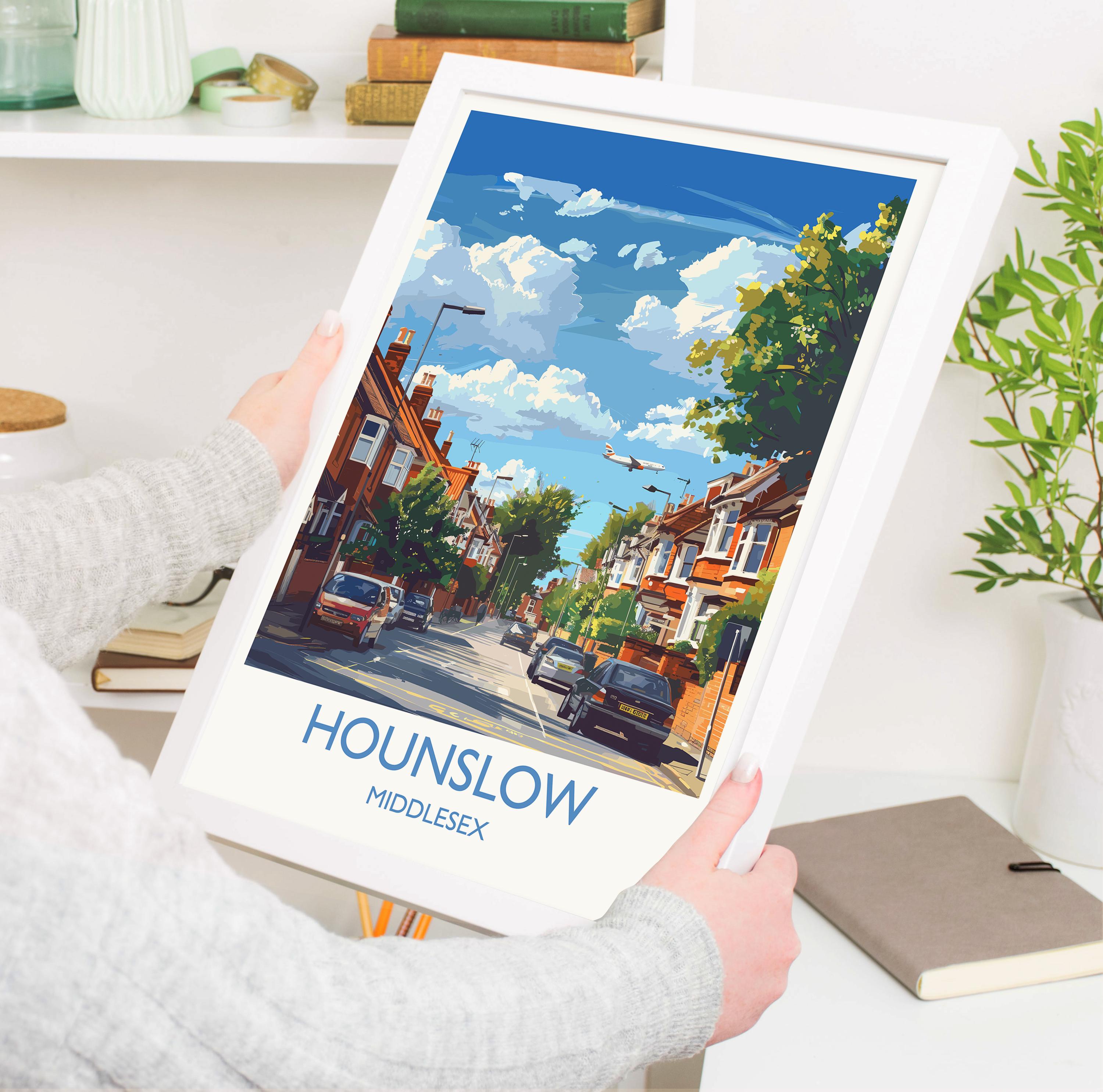 Hounslow Travel Print, Travel Poster of Hounslow, Middlesex Poster, Hounslow Art Gift, London Art Lovers UK Travel Gift NQ Media Designs