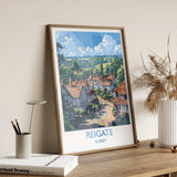 Reigate Travel Print, Travel Poster of Reigate, Surrey Poster, Reigate Art Gift, London Art Lovers UK Travel Gift NQ Media Designs