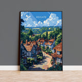 Reigate Travel Poster, Travel Print of Reigate, Surrey Poster, Reigate Art Gift, London Art Lovers UK Travel Gift NQ Media Designs