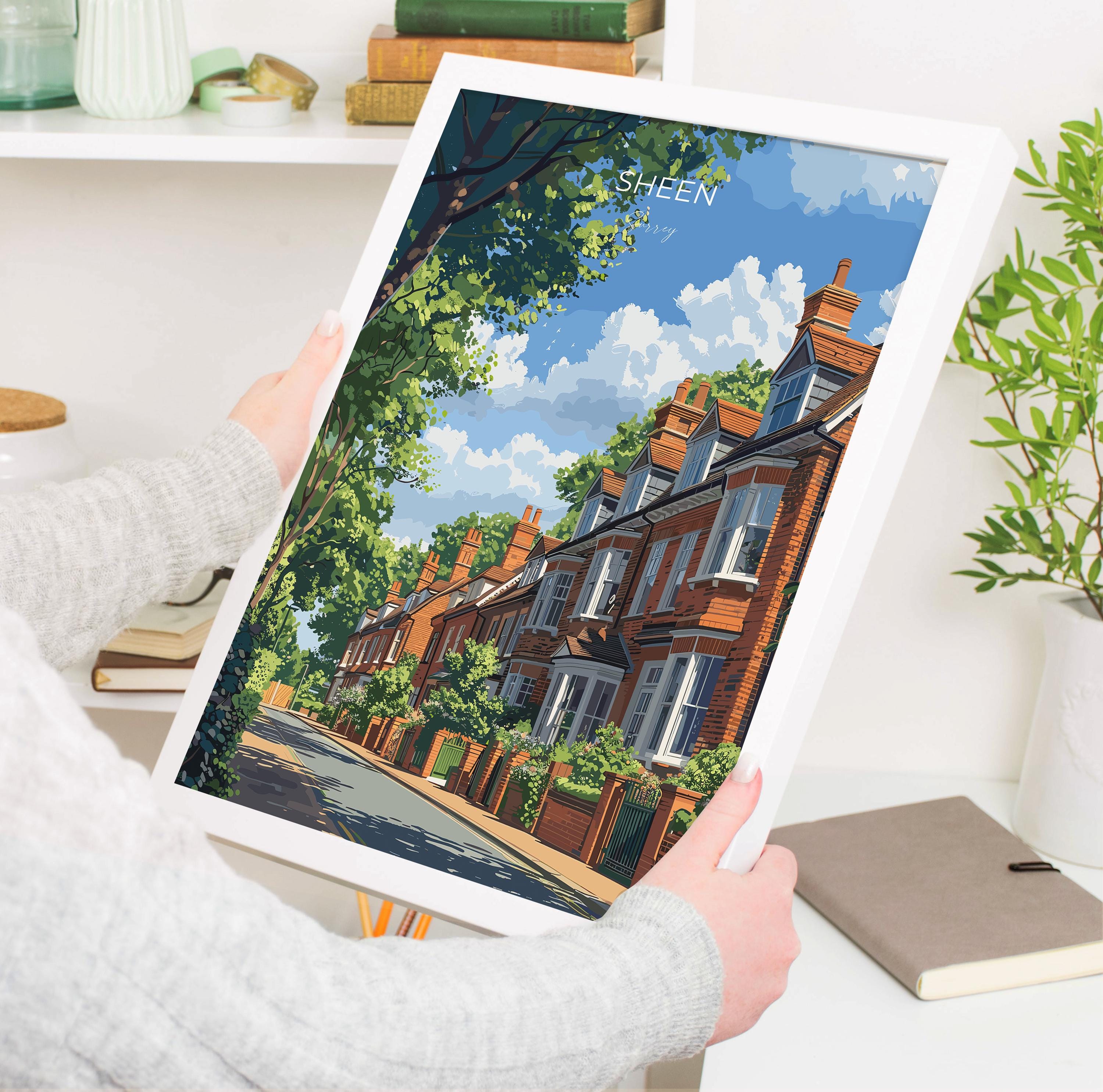Sheen Travel Poster, Travel Print of Sheen, Surrey Poster, Sheen Art Gift, London Art Lovers UK Travel Gift NQ Media Designs