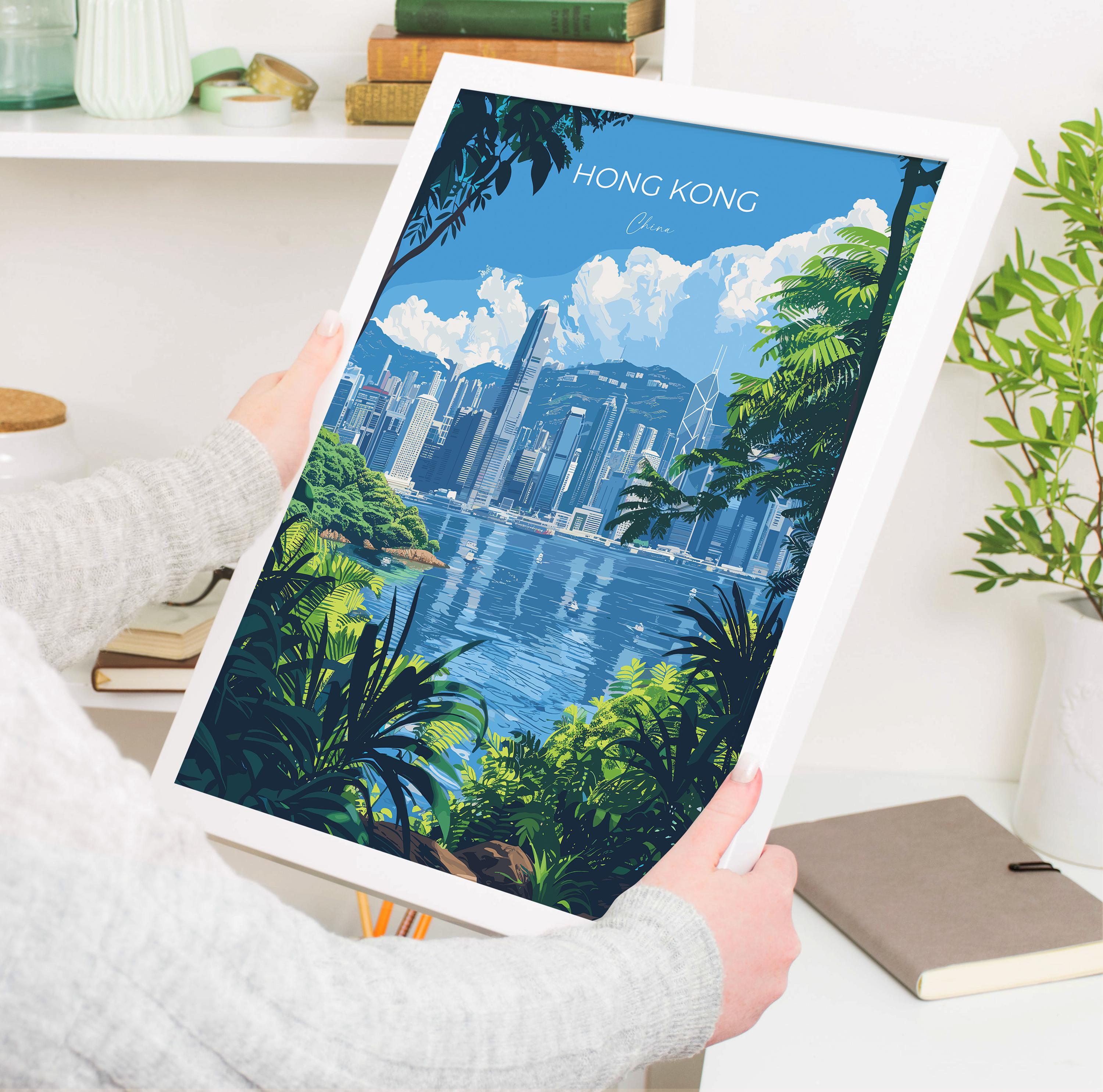 Hong Kong Travel Poster, Travel Print of Hong Kong, Hong Kong Art lovers Gift, China Wall Art Gift NQ Media Designs