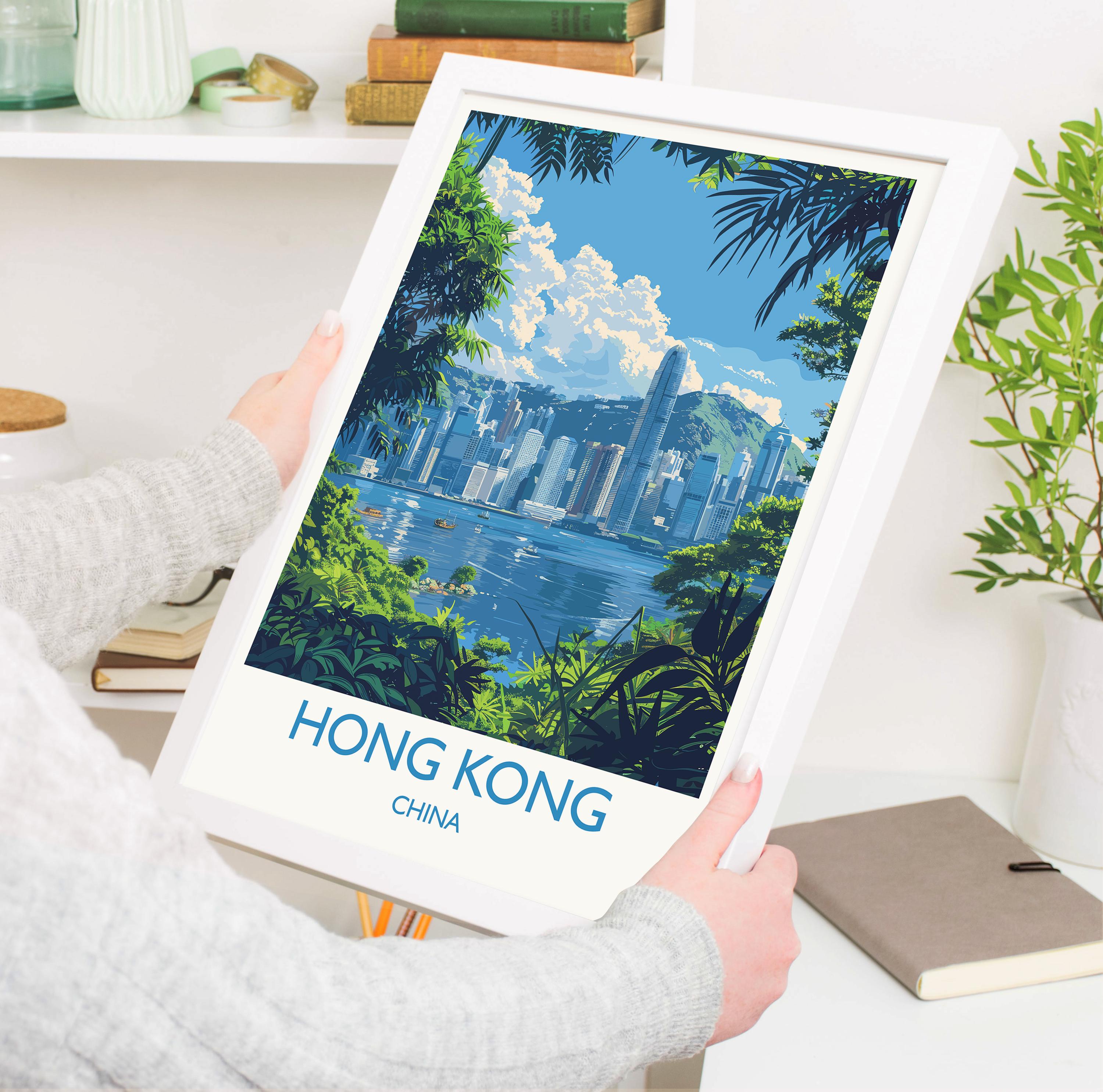 Hong Kong Travel Print, Travel Poster of Hong Kong, Hong Kong Art lovers Gift, China Wall Art Gift NQ Media Designs