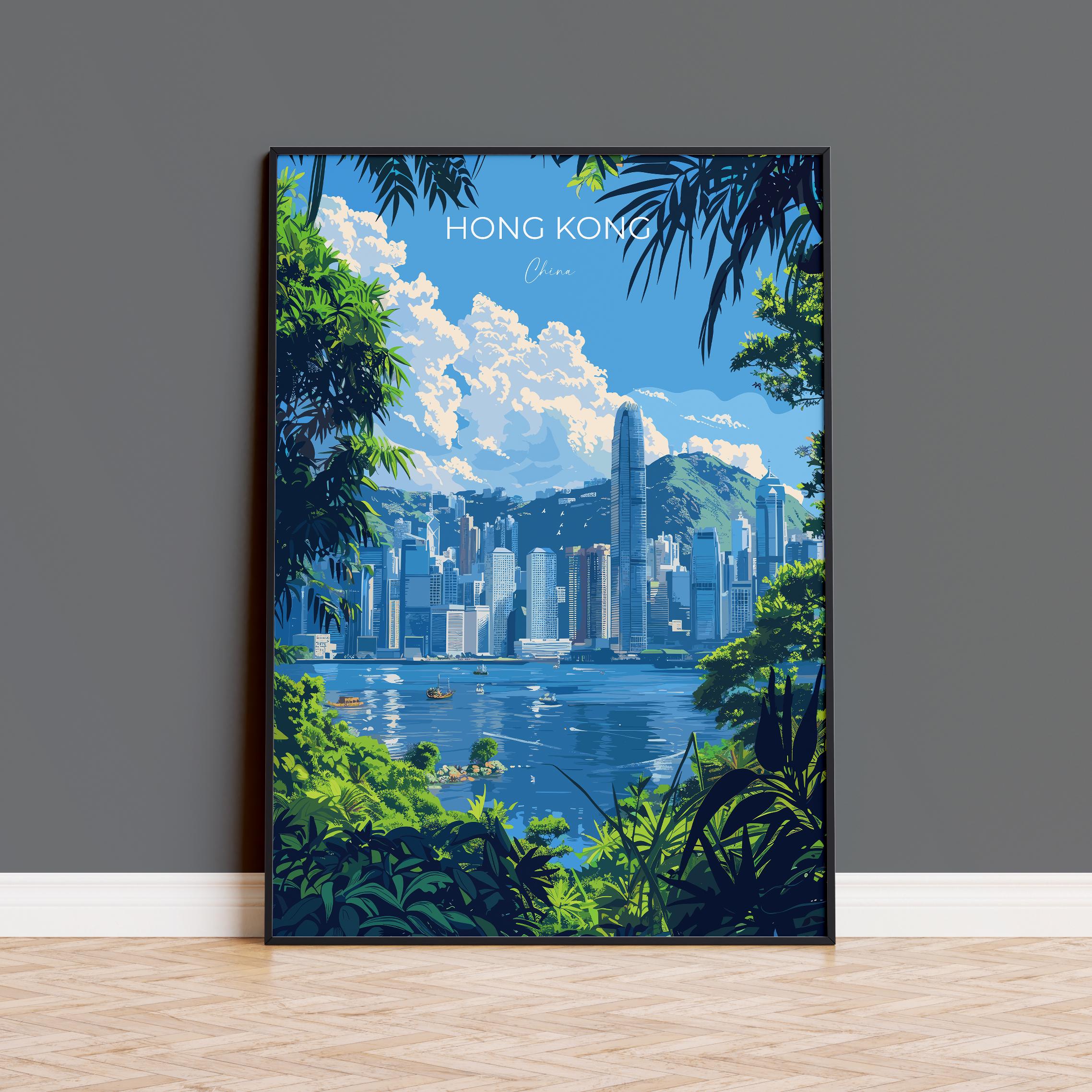 Hong Kong Travel Poster, Travel Print of Hong Kong, Hong Kong Art lovers Gift, China Wall Art Gift NQ Media Designs