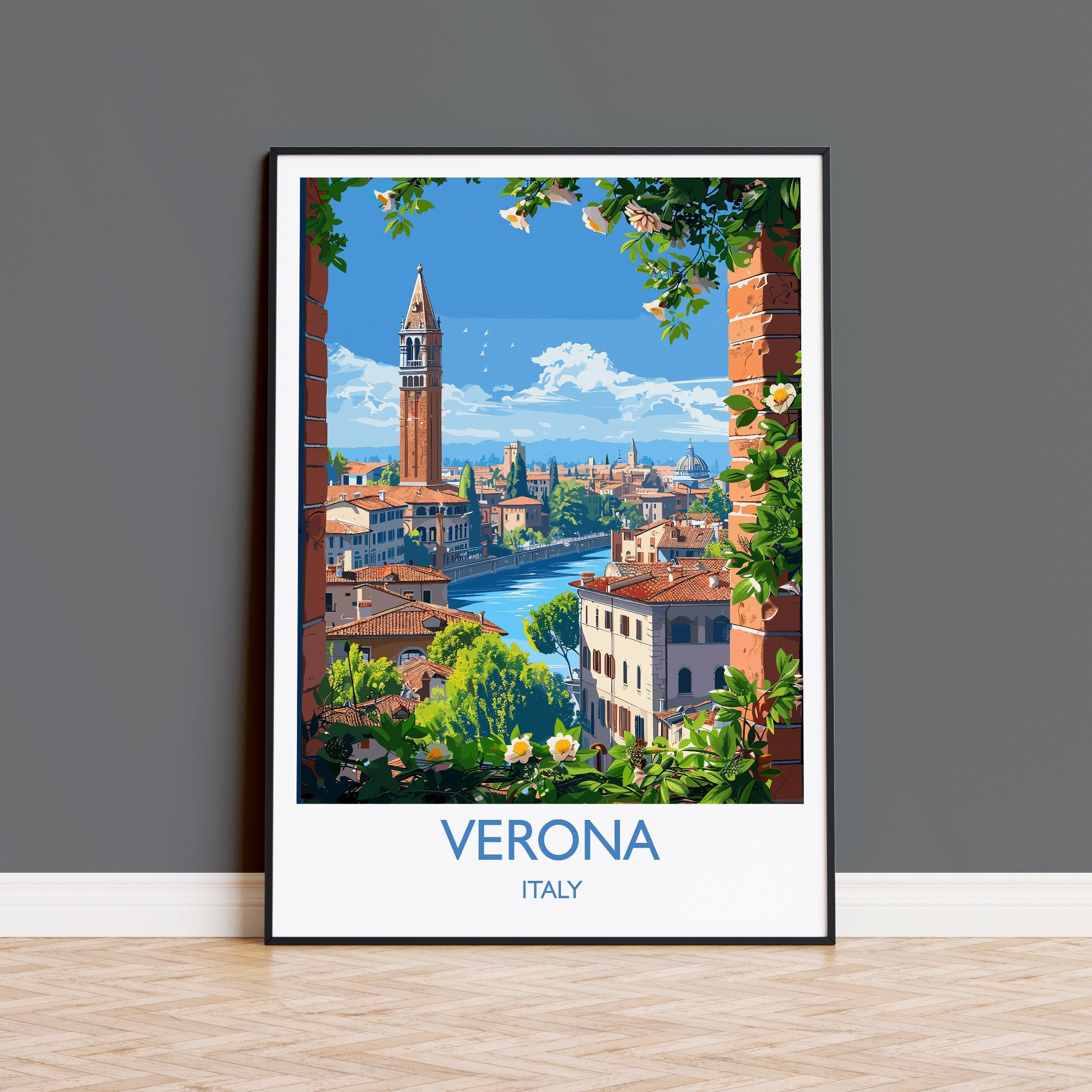 Verona Travel Poster Wall Art, Travel Print of Verona, Verona Art Lovers Gift, Italy, Italian Art Gift NQ Media Designs