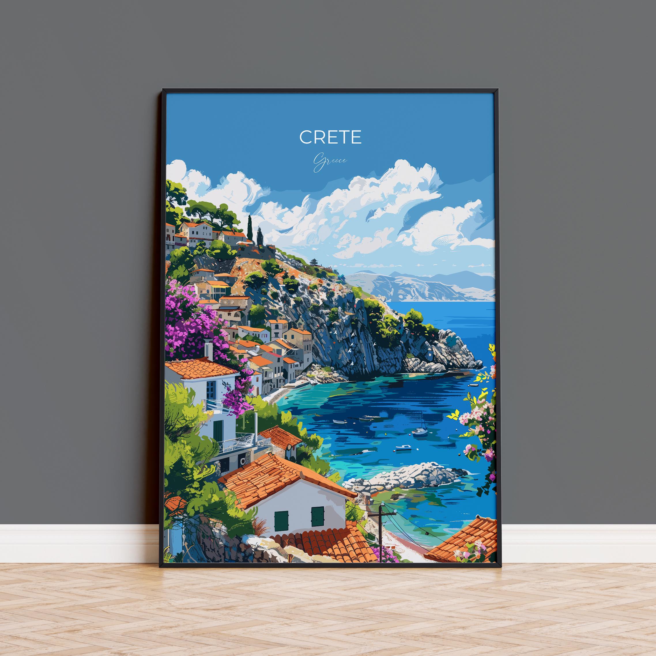 Crete Travel Poster, Travel Print of Crete, Greece Gift, Greek Islands Art Lovers Gift, Crete Gift Art, Wall Art Print NQ Media Designs