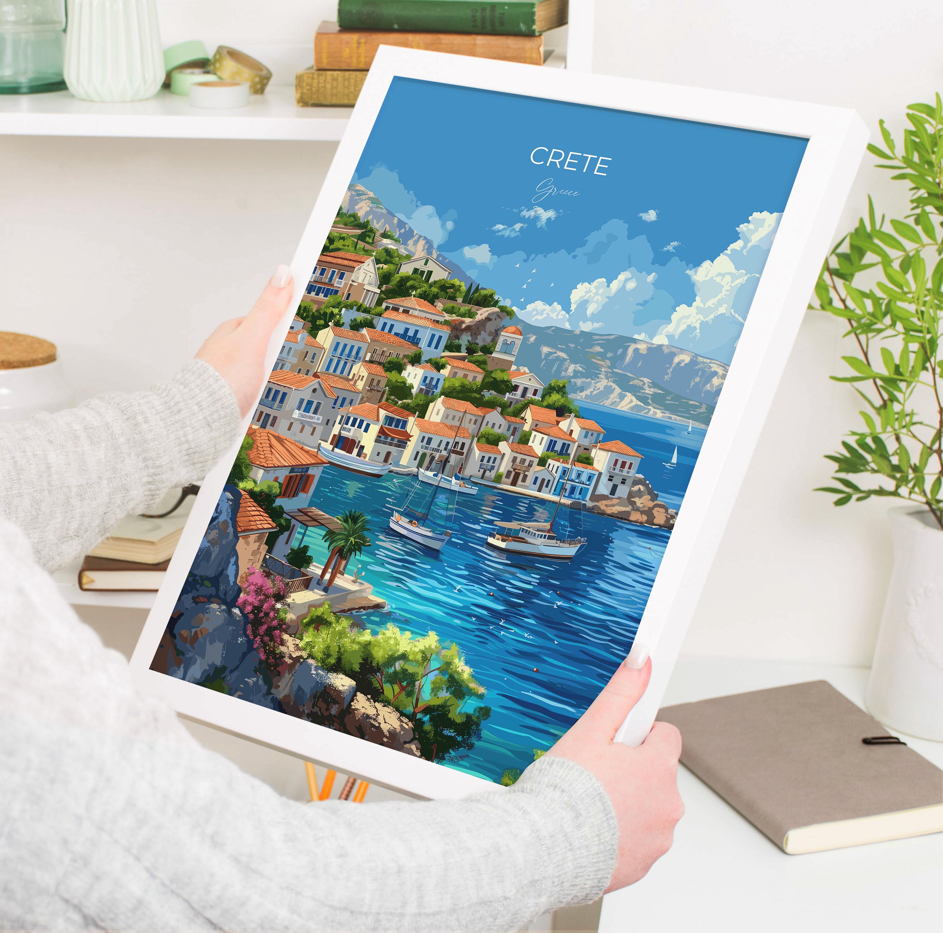 Crete Travel Poster, Travel Print of Crete, Greece Gift, Greek Islands Art Lovers Gift, Crete Gift Art, Wall Art Print NQ Media Designs