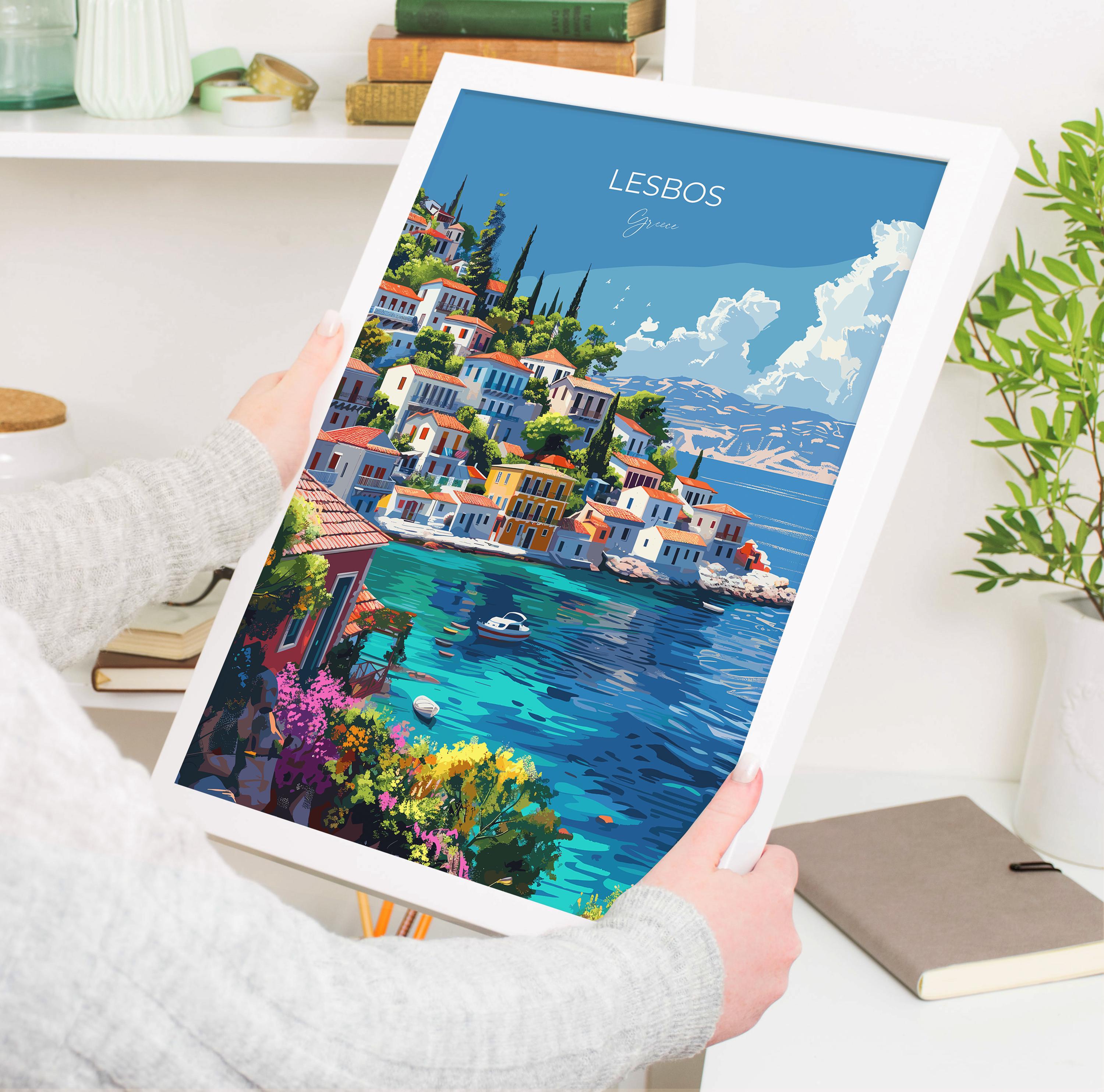 Lesbos Travel Poster, Travel Print of Lesbos, Greece Gift, Greek Islands Art Lovers Gift, Lesbos Gift Art, Wall Art Print NQ Media Designs