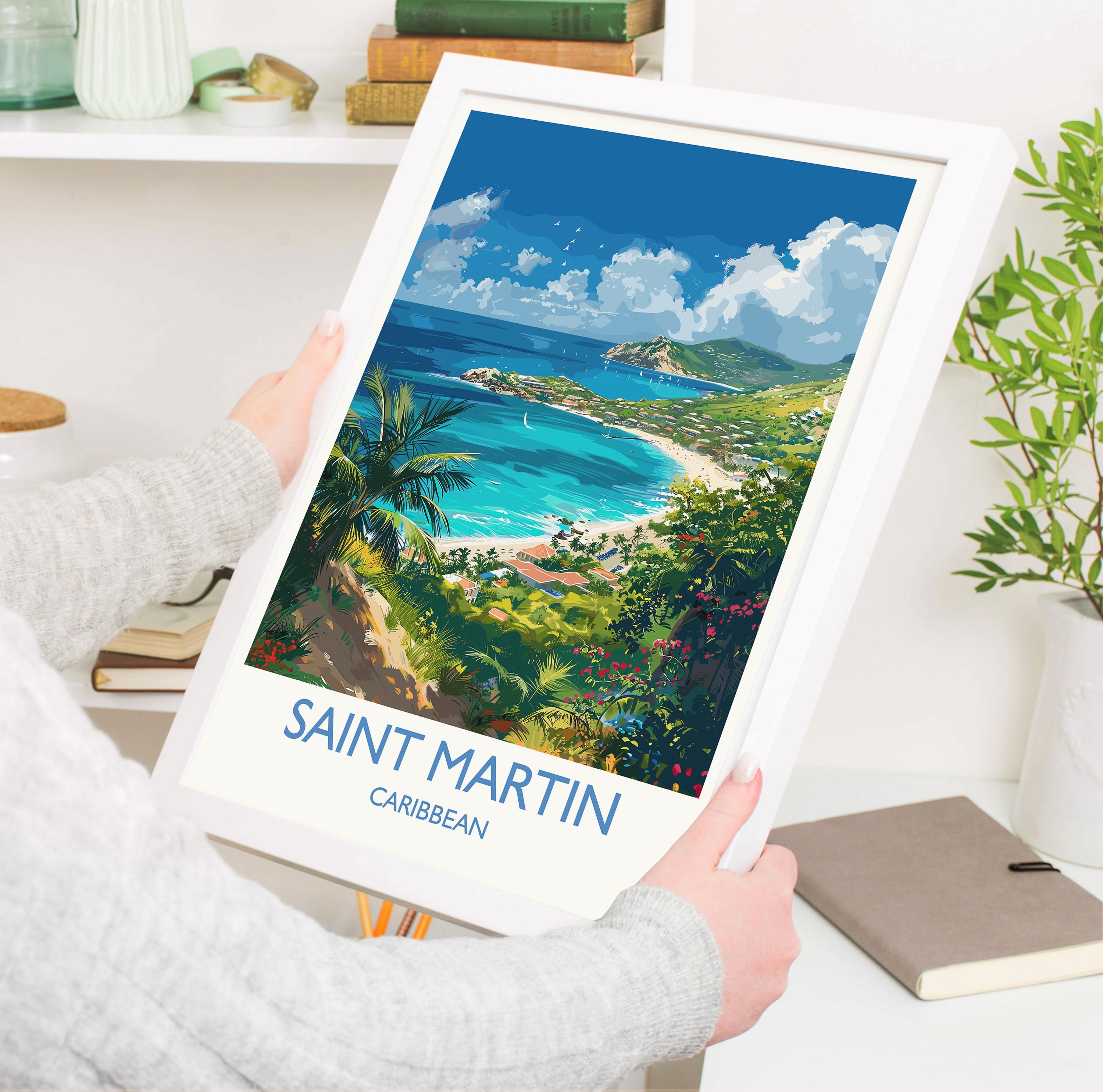 Saint Martin Travel Print, Travel Poster of Saint Martin, Caribbean, Saint Martin Art Lovers Gift, Caribbean Gift, Wall Art Print NQ Media Designs