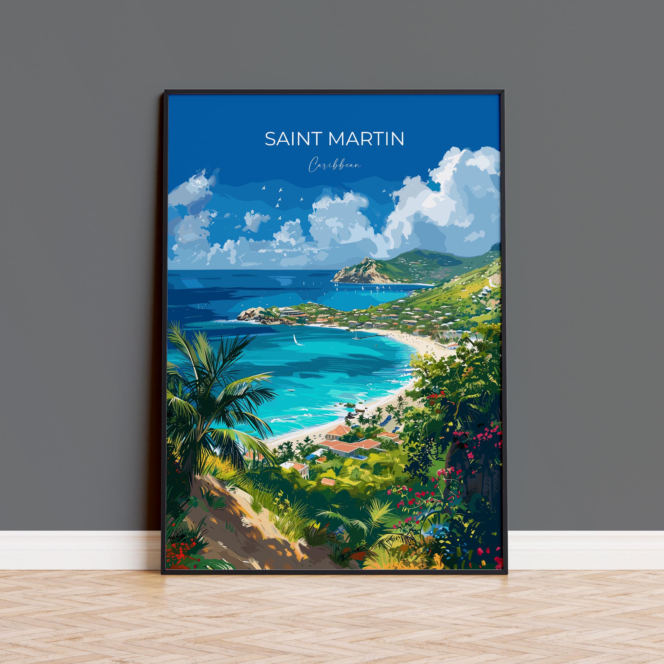 Saint Martin Travel Poster, Travel Print of Saint Martin, Caribbean, Saint Martin Art Lovers Gift, Caribbean Gift, Wall Art Print NQ Media Designs